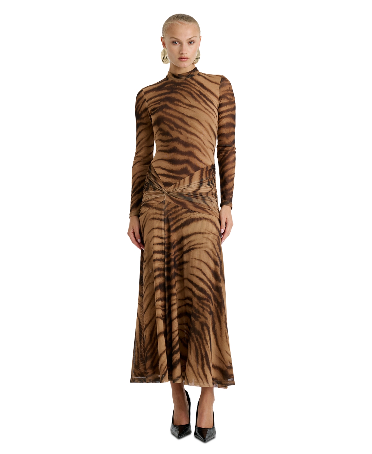 Bardot Women’s Mock Neck Printed Mesh Dress – Tiger Animal Print