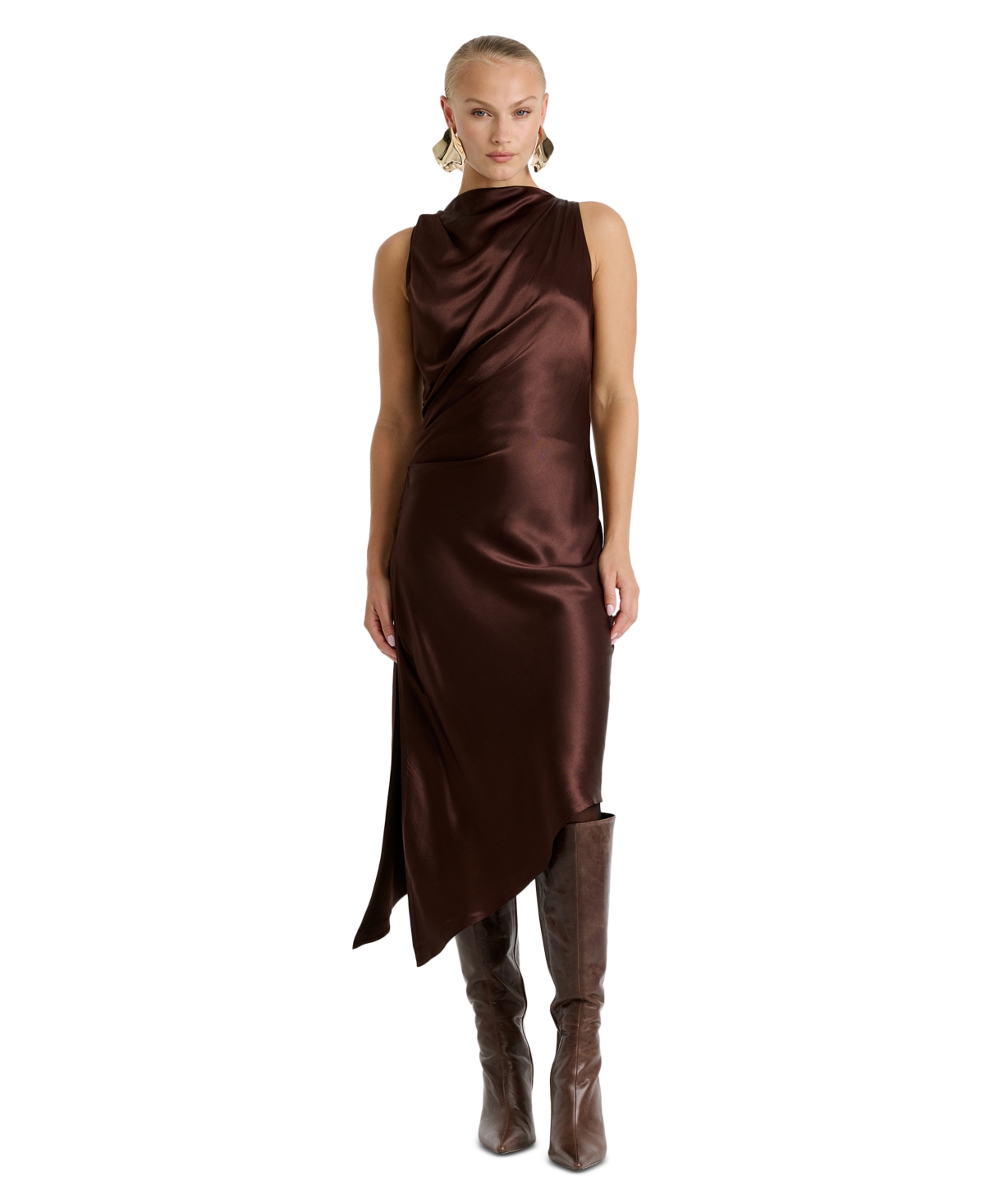 Bardot Women’s Mock Neck Printed Mesh Midi Dress – Dark Chocolate Bardot Women’s Mock Neck Printed Mesh Midi Dress – Dark Chocolate