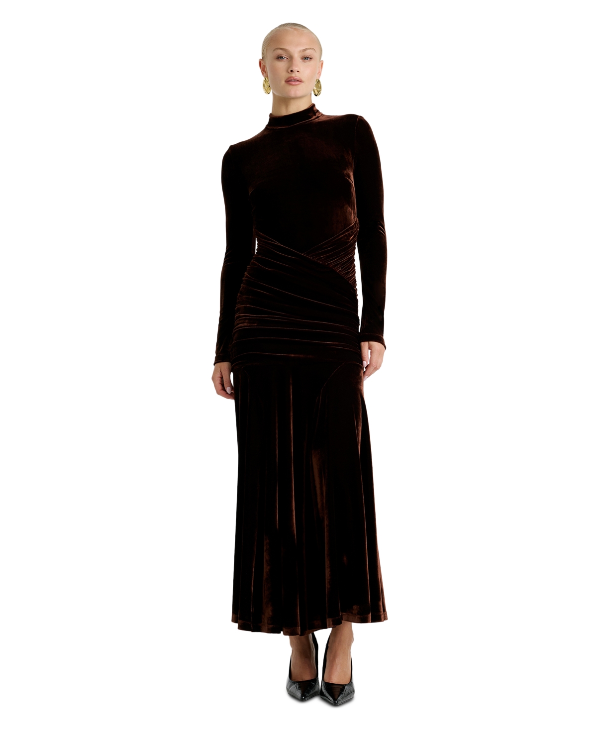 Bardot Women’s Mock Neck Velour Maxi Dress – Dark Chocolate Bardot Women’s Mock Neck Velour Maxi Dress – Dark Chocolate