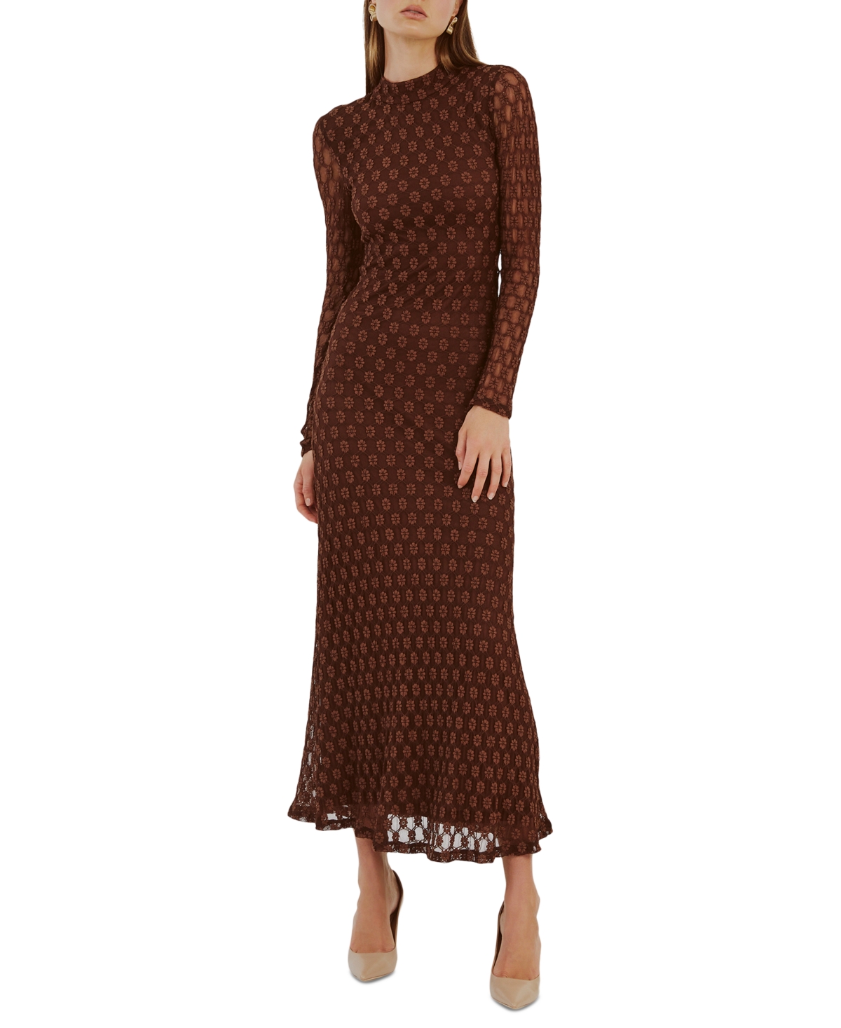 Bardot Women’s Ola High-Neck Long-Sleeve Floral-Lace Dress – Chocolate Bardot Women’s Ola High-Neck Long-Sleeve Floral-Lace Dress – Chocolate