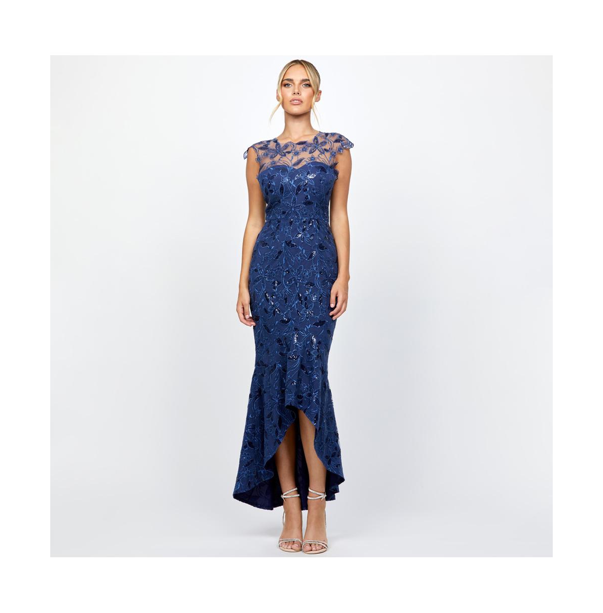 Bariano Women’s Phoebe Cap Sleeve Hi Lo Dress – Navy