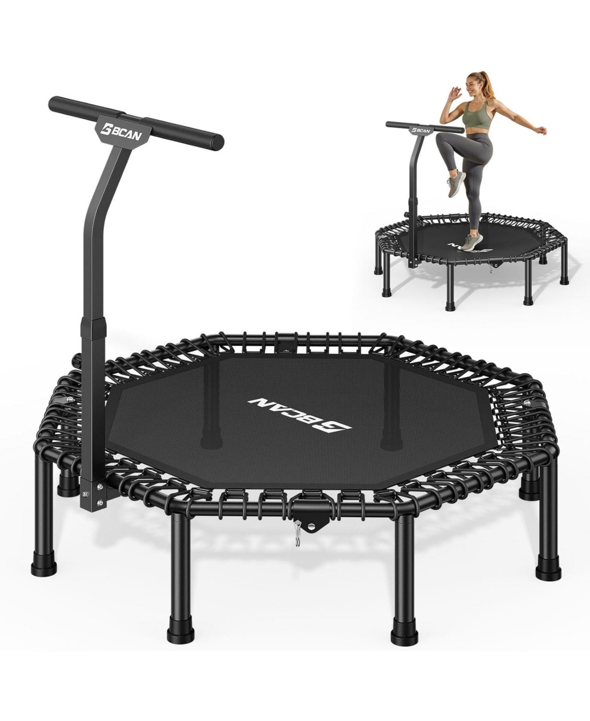 Bcan 51″ Octagonal Mini Trampoline for Adults, 450LBS Load Silent Bungee Rebounder with Large Jumping Area and T-Adjustable Handle for Home Gym – Blac Bcan 51″ Octagonal Mini Trampoline for Adults, 450LBS Load Silent Bungee Rebounder with Large Jumping Area and T-Adjustable Handle for Home Gym – Blac
