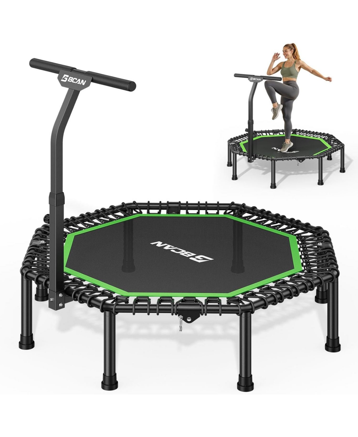 Bcan 51″ Octagonal Mini Trampoline for Adults, 450LBS Load Silent Bungee Rebounder with Large Jumping Area and T-Adjustable Handle for Home Gym – Gree Bcan 51″ Octagonal Mini Trampoline for Adults, 450LBS Load Silent Bungee Rebounder with Large Jumping Area and T-Adjustable Handle for Home Gym – Gree