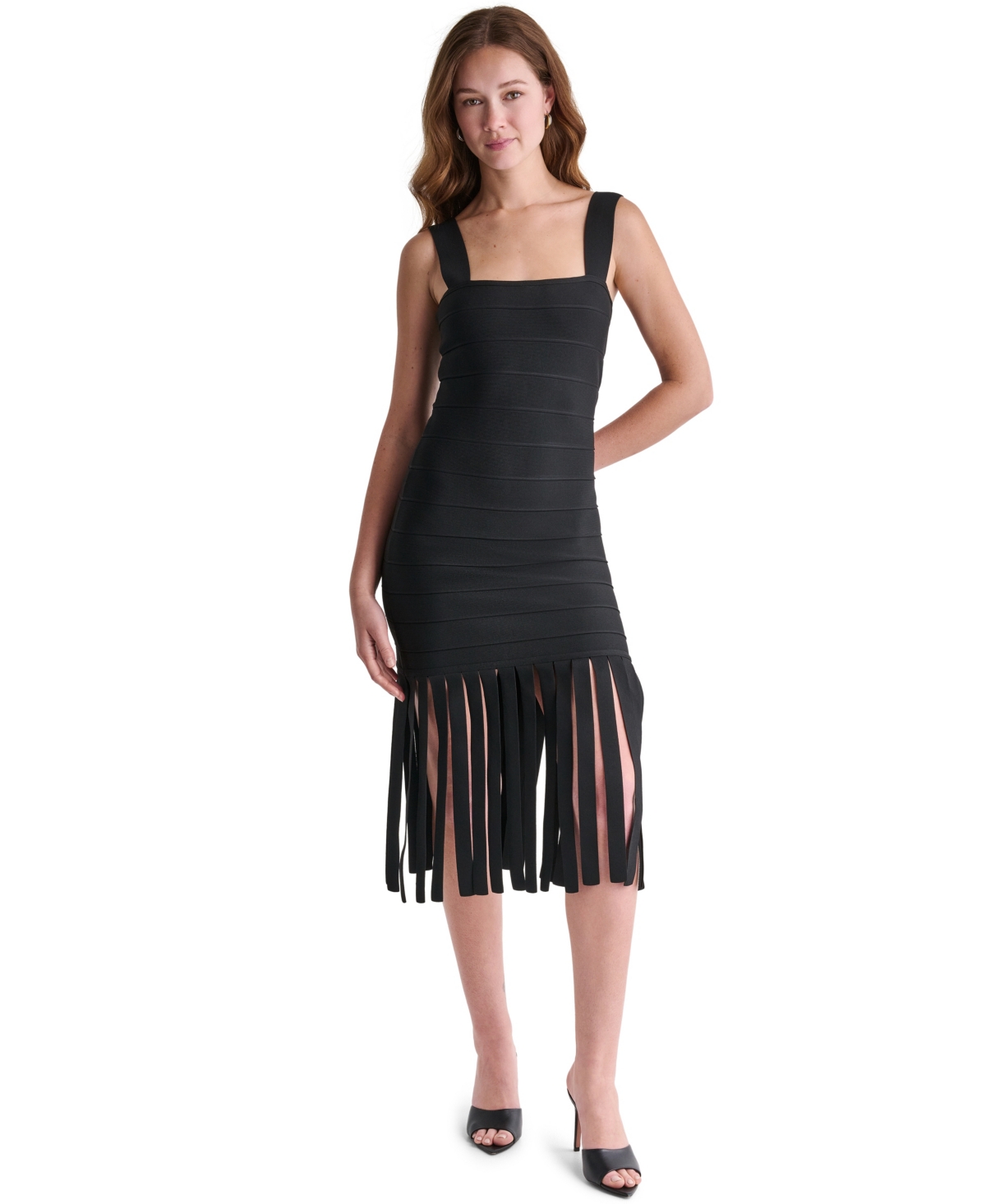 Bcbg Women’s Bandage Fringe Hem Midi Dress – Black Bcbg Women’s Bandage Fringe Hem Midi Dress – Black