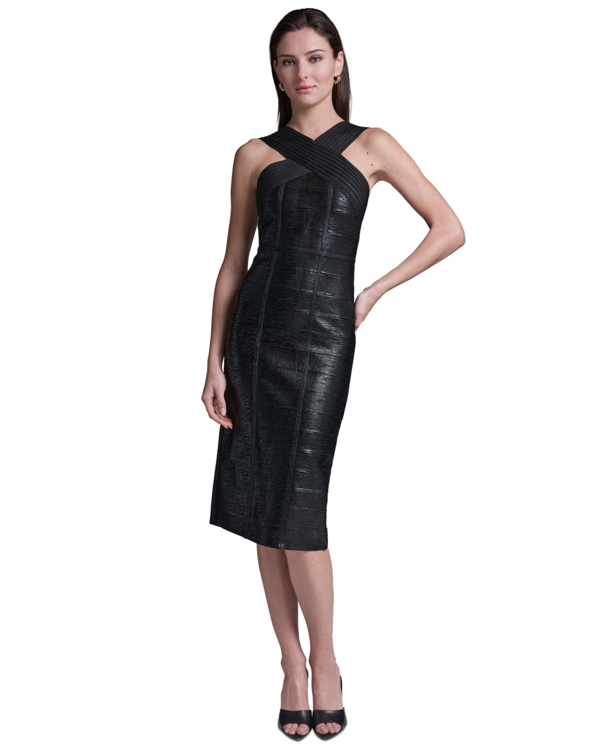 Bcbg Women’s Black Bandage Midi Dress – Black/Black Foil Bcbg Women’s Black Bandage Midi Dress – Black/Black Foil