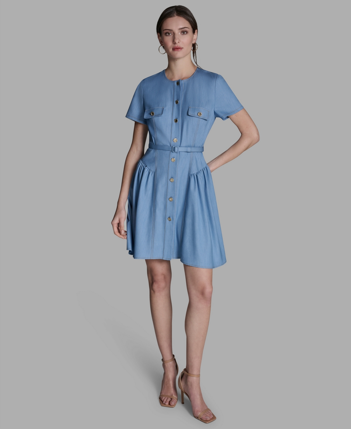 Bcbg Women’s Collared Neck Mini Denim Dress – Light Indigo