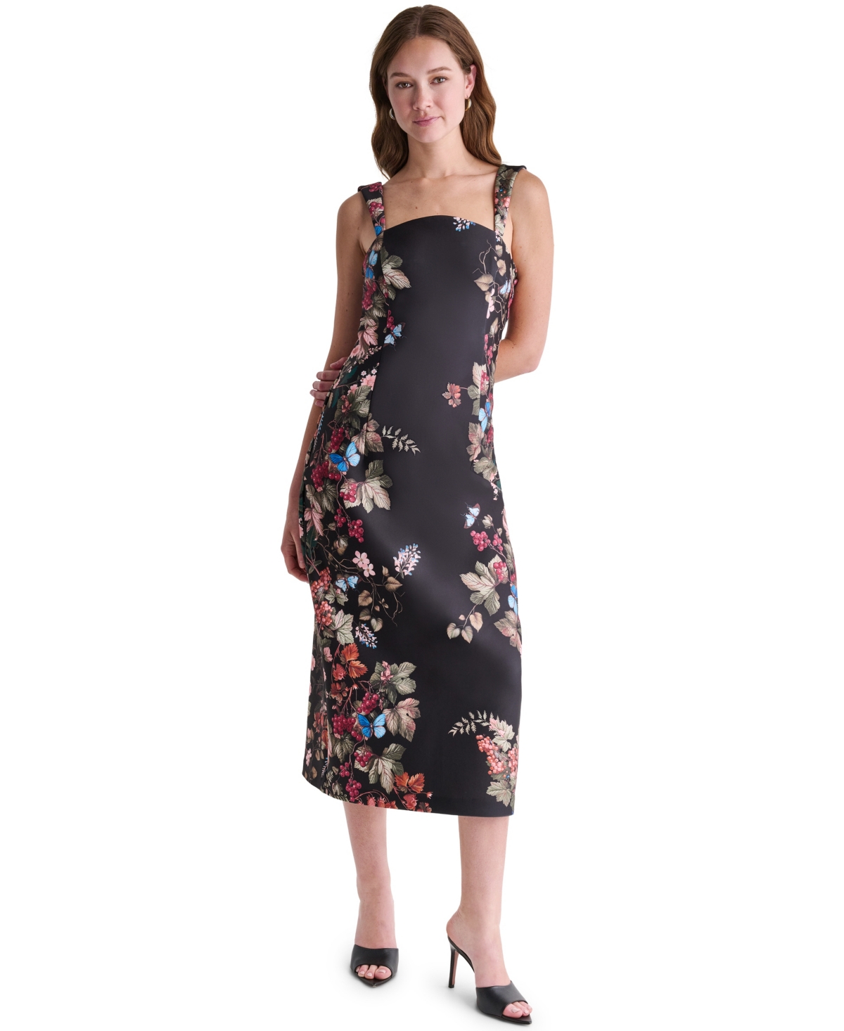 Bcbg Women’s Floral Print Square Neck Satin Midi Dress – Black/Electric Siene Multi Bcbg Women’s Floral Print Square Neck Satin Midi Dress – Black/Electric Siene Multi