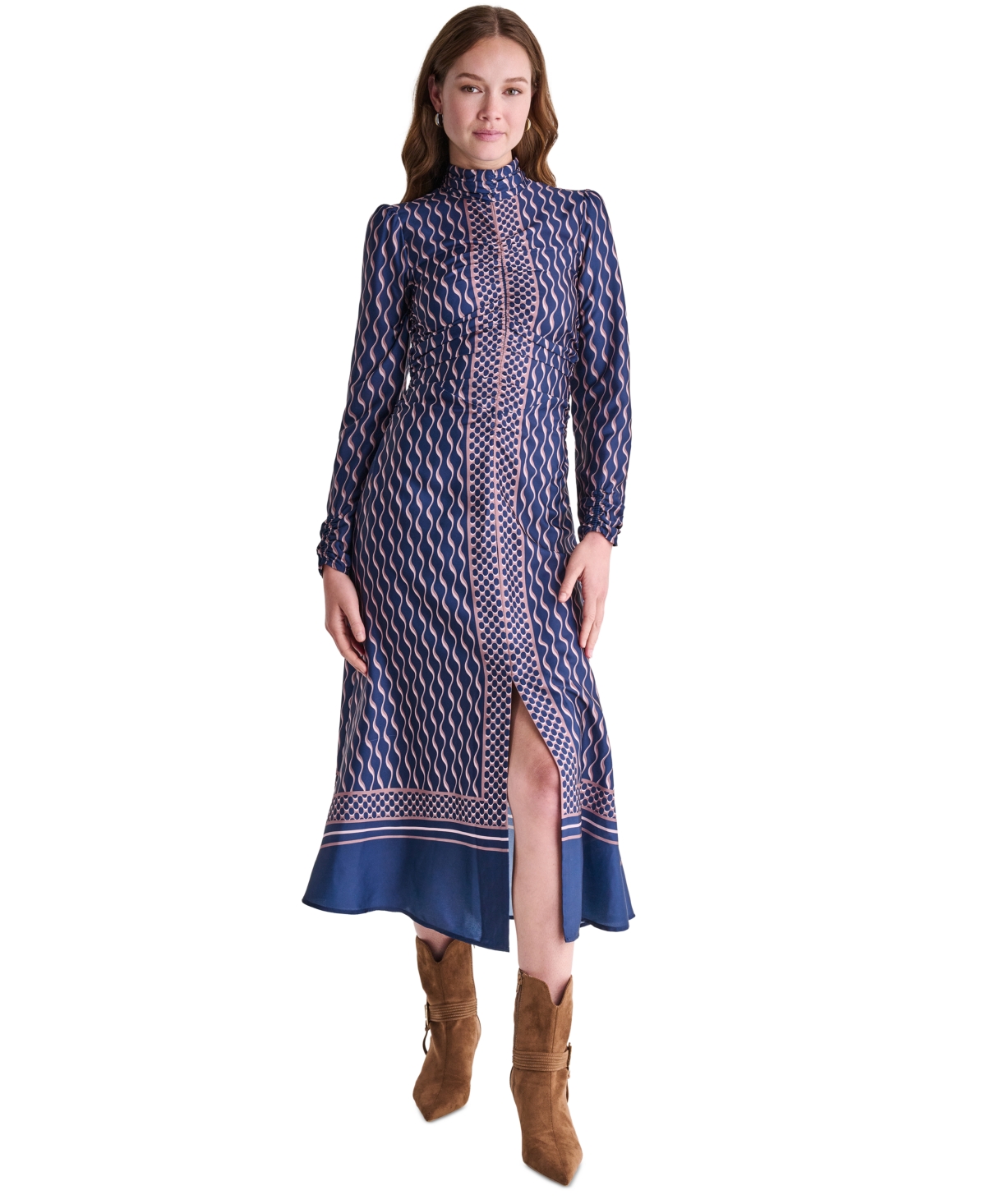 Bcbg Women’s Hammered Satin Long-Sleeve Mock Neck Midi Dress – Deep Coast Multi Bcbg Women’s Hammered Satin Long-Sleeve Mock Neck Midi Dress – Deep Coast Multi