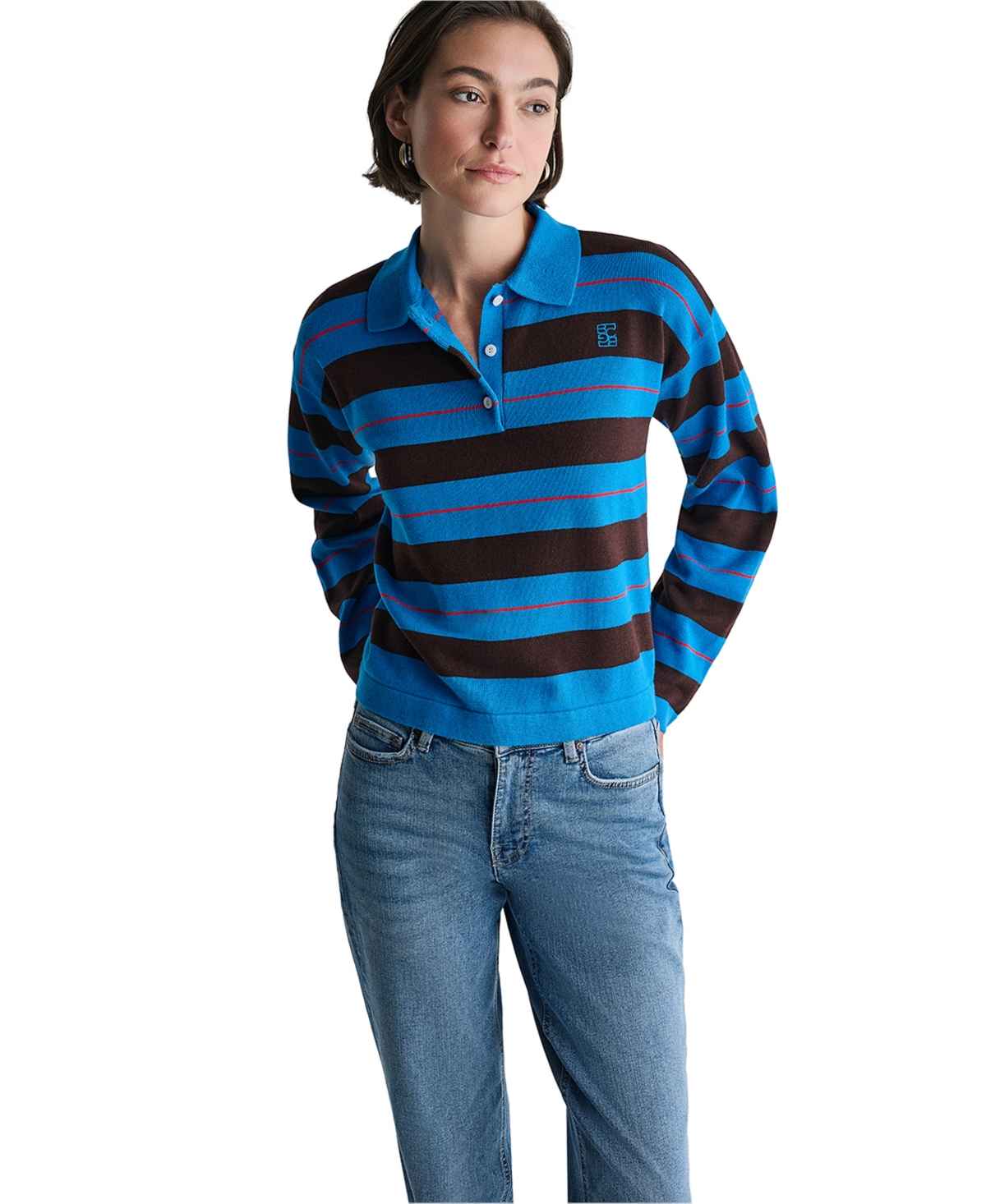 Bcbg Women’s Long-Sleeve Striped Rugby Polo Sweater – Electric Seine Multi Bcbg Women’s Long-Sleeve Striped Rugby Polo Sweater – Electric Seine Multi