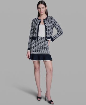 Bcbg Womens Printed Crewneck Sweater Jacket Sweater Knit Skirt Bcbg Womens Printed Crewneck Sweater Jacket Sweater Knit Skirt