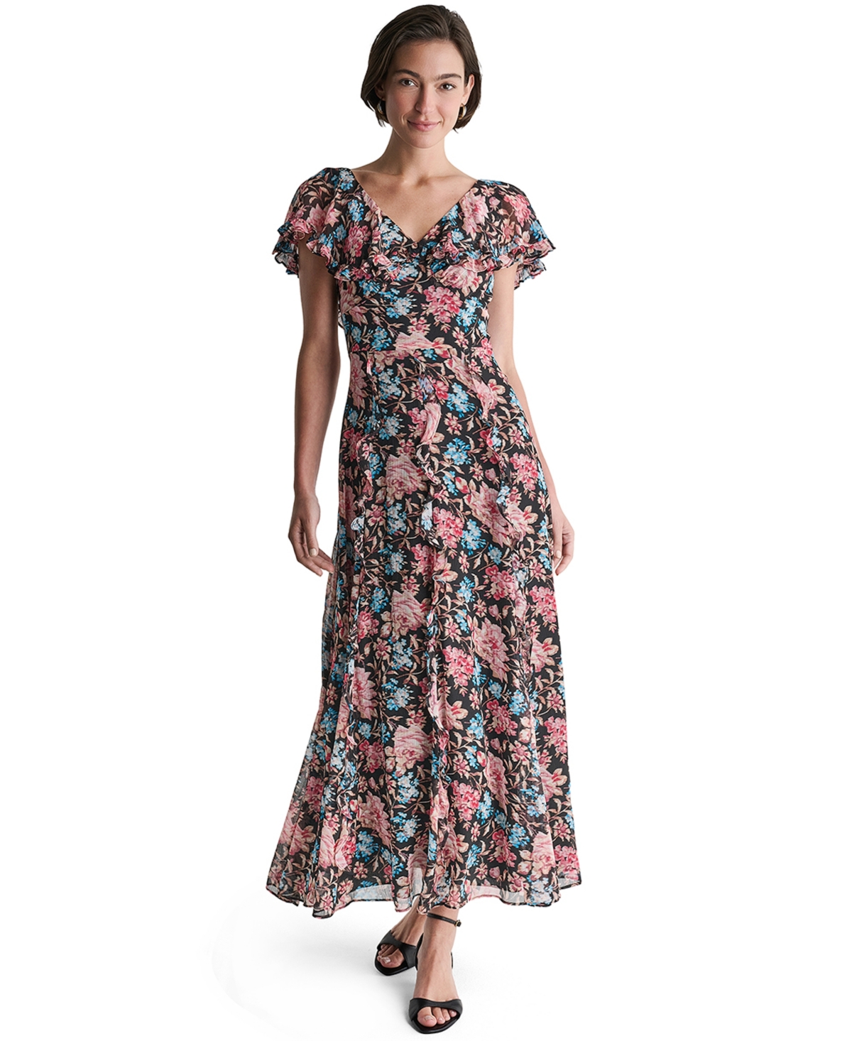 Bcbg Women’s Printed Ruffle-Sleeve V-Neck Empire Maxi Dress – Black Multi Bcbg Women’s Printed Ruffle-Sleeve V-Neck Empire Maxi Dress – Black Multi