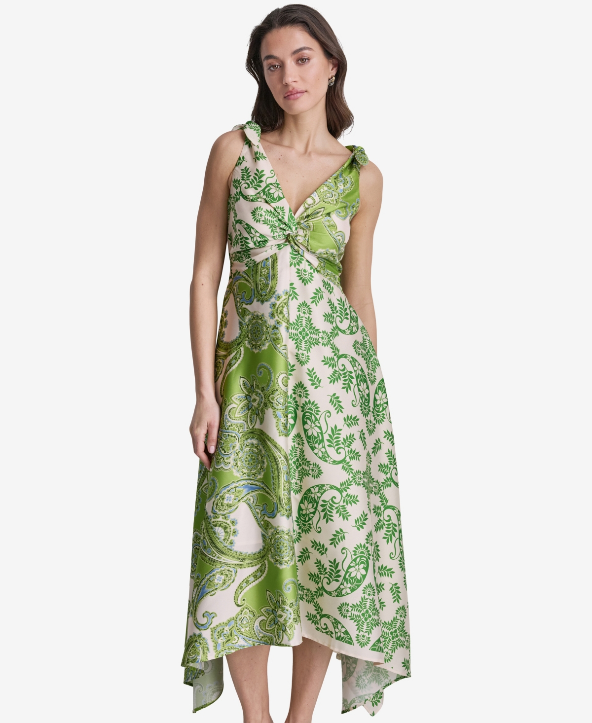 Bcbg Women’s Printed V-Neck Polyester Hem Dress – Citrus Combo