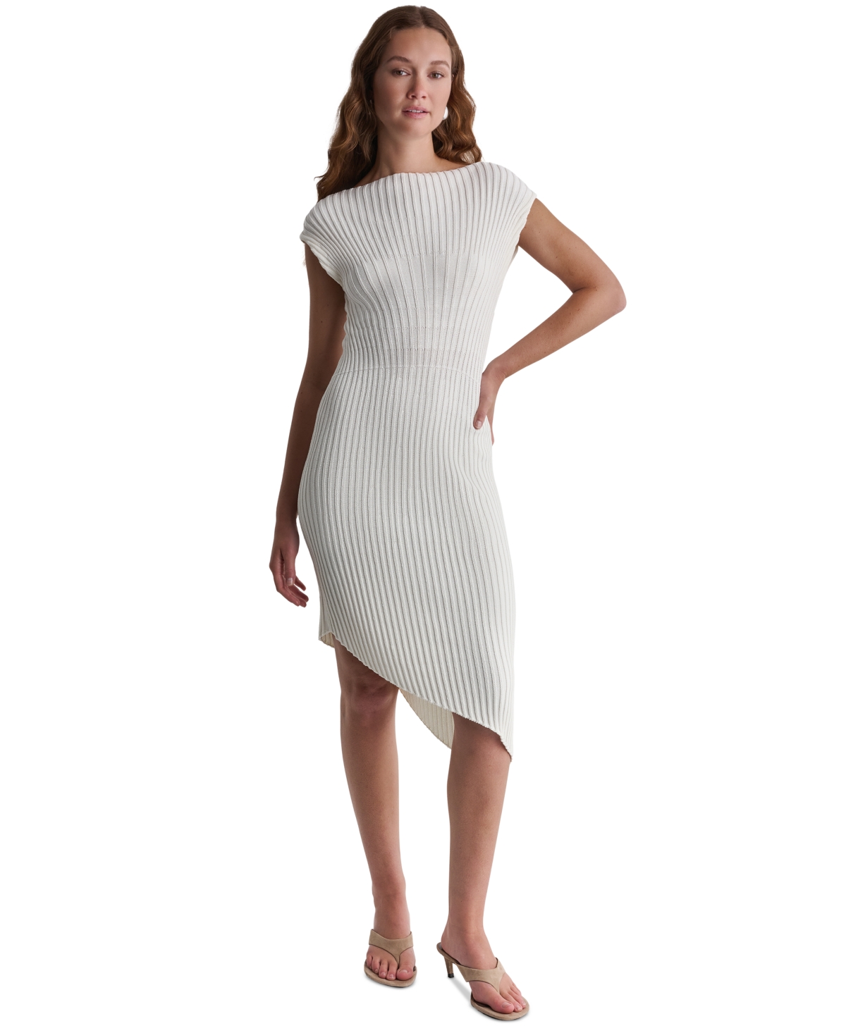 Bcbg Women’s Ribbed-Knit Asymmetrical Boat Neck Midi Dress – Cream Bcbg Women’s Ribbed-Knit Asymmetrical Boat Neck Midi Dress – Cream