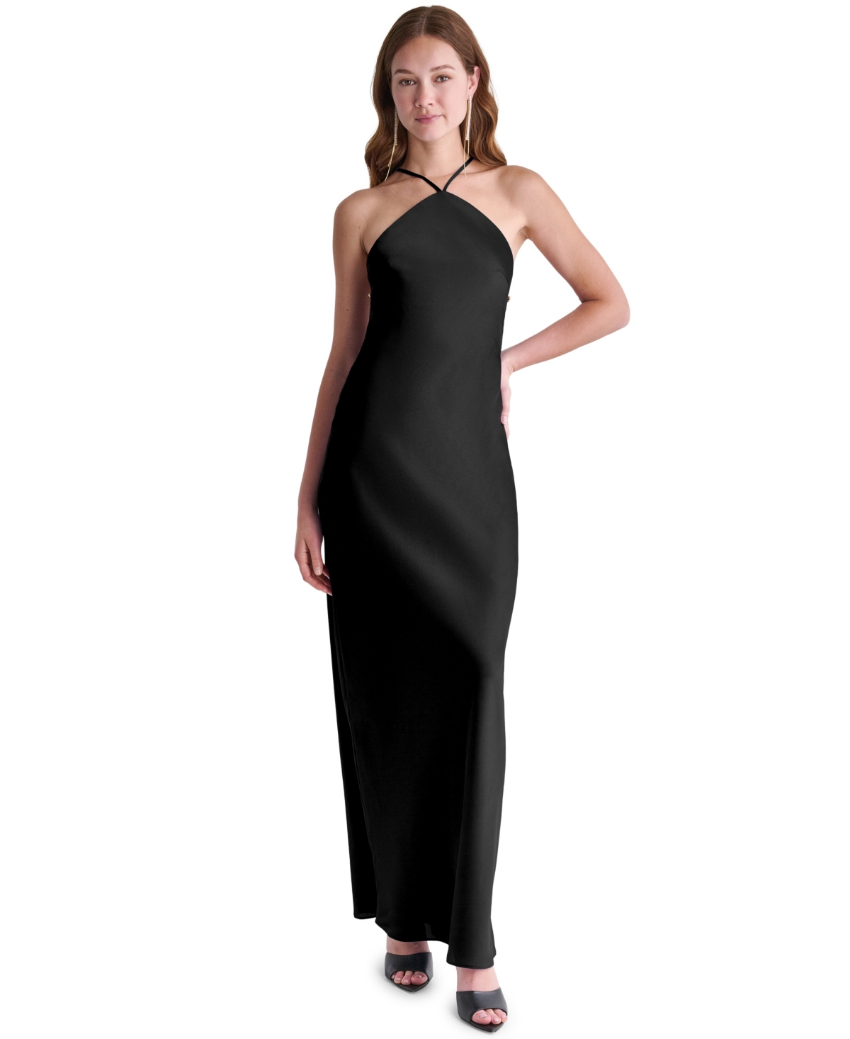 Bcbg Women’s Satin Open-Back Halter Maxi Dress – Black
