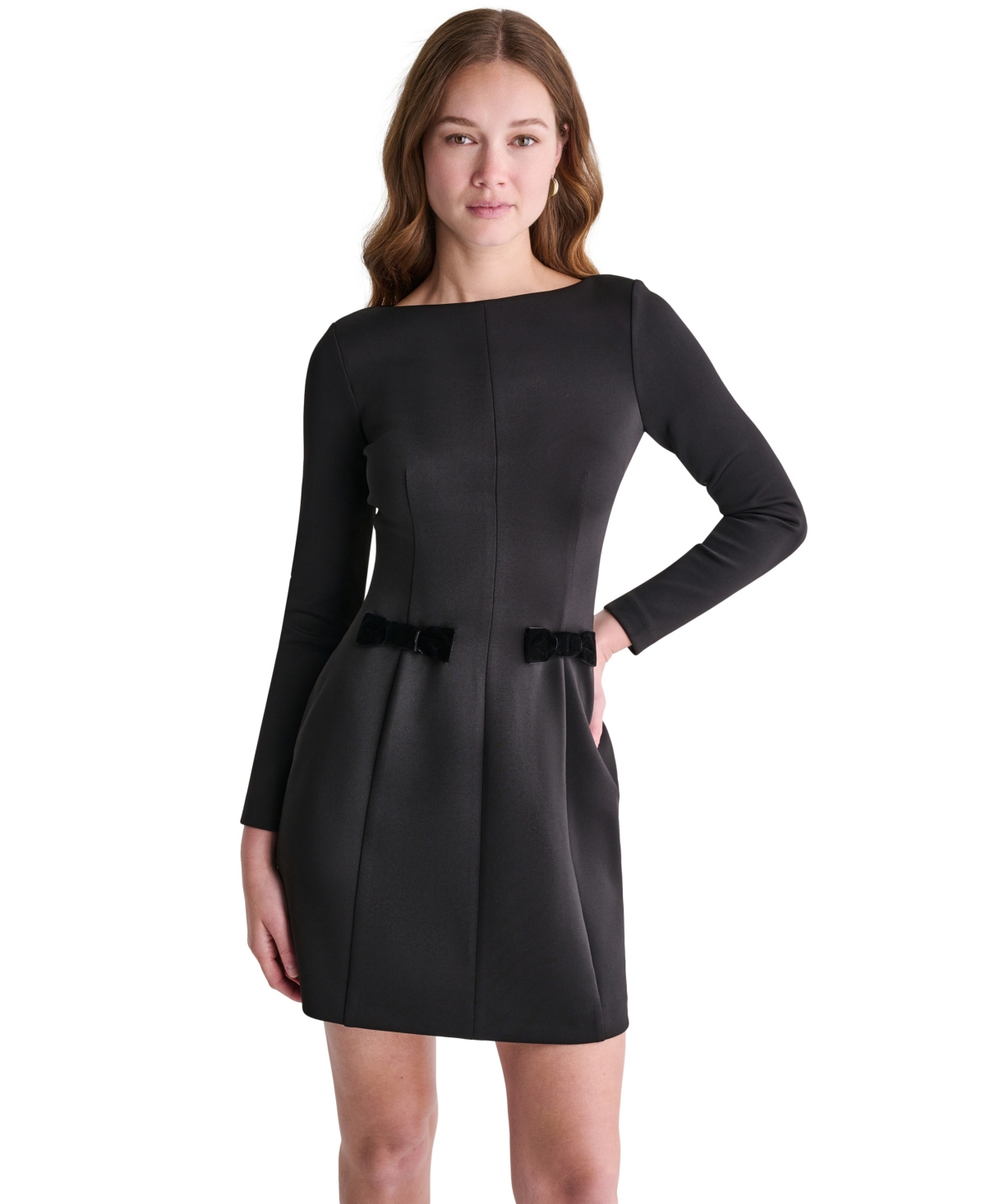Bcbg Women’s Scuba Long-Sleeve Boat Neck Velvet-Bow Dress – Black Bcbg Women’s Scuba Long-Sleeve Boat Neck Velvet-Bow Dress – Black