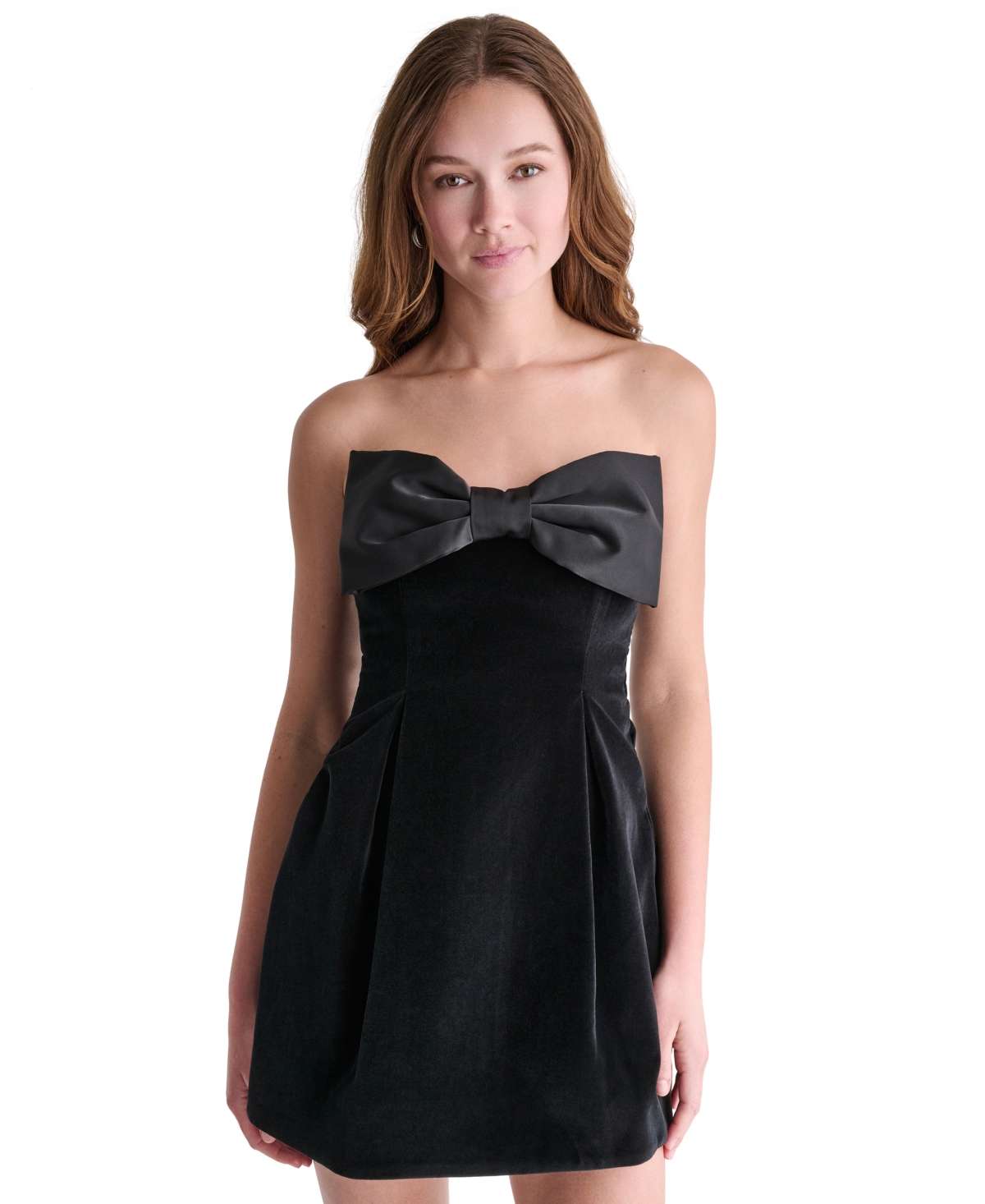 Bcbg Women’s Stretch Velvet Bow Mini Strapless Dress – Black