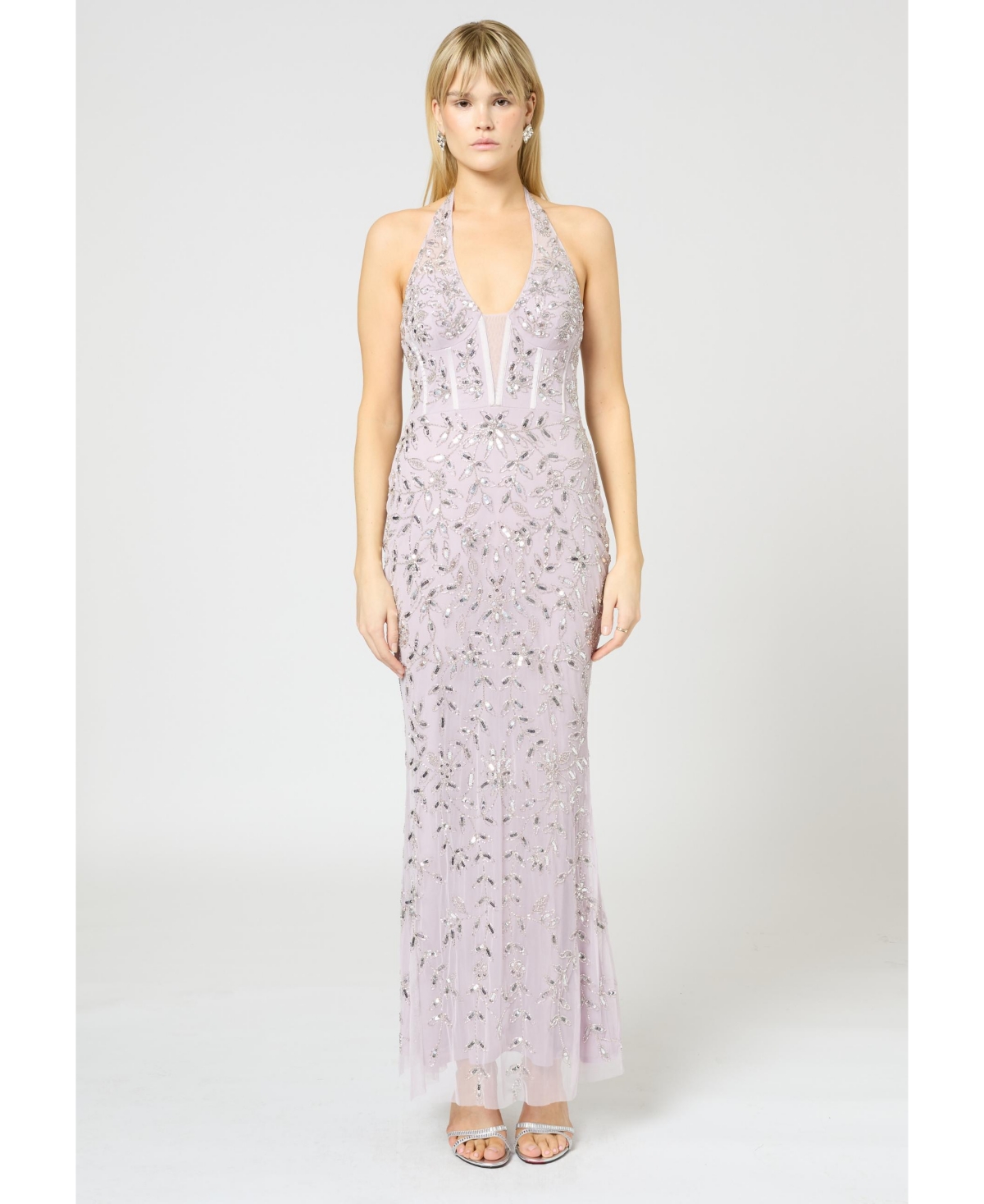 Beauut Women’s Embellished Sequin Beaded Maxi Corset Dress – Lilac