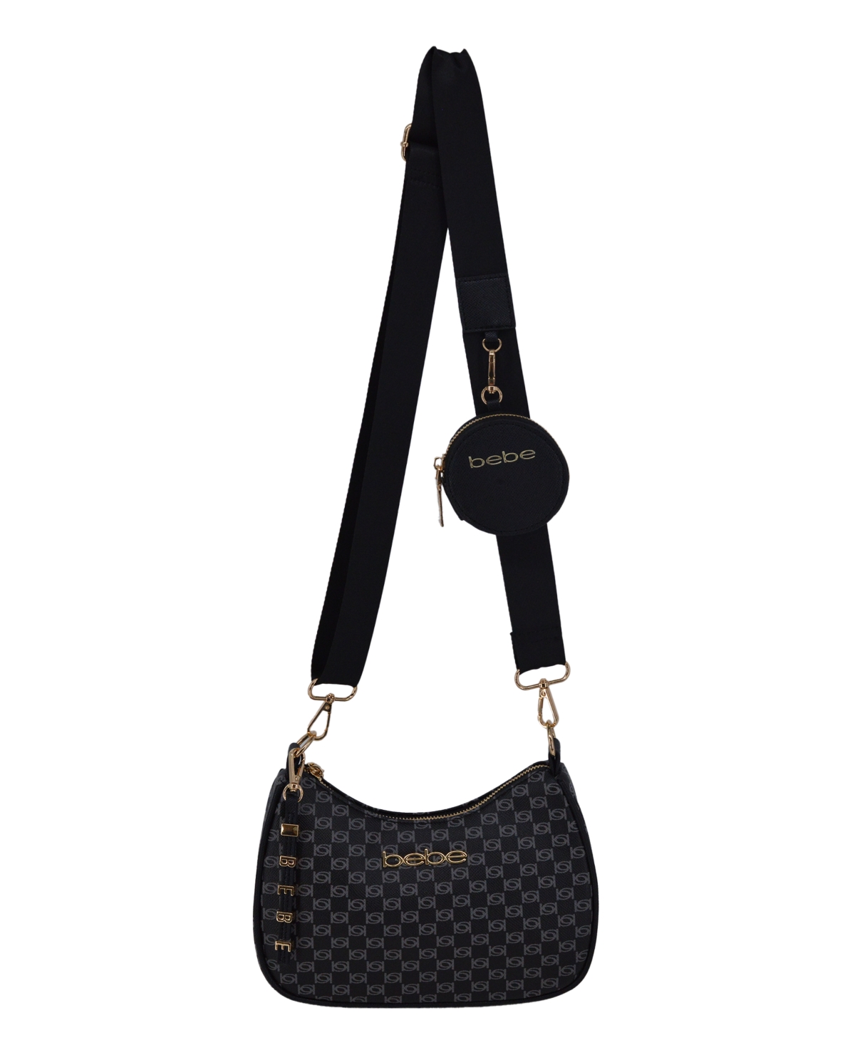 Bebe Women’s Adela Monogram Small Crossbody Bag – Black Bebe Women’s Adela Monogram Small Crossbody Bag – Black