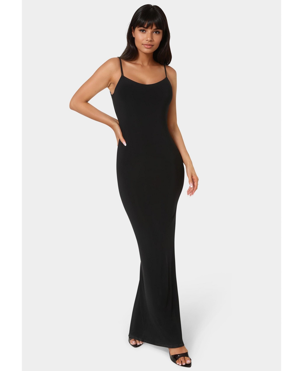 Bebe Women’s Backless Lace Inset Maxi Dress – Black