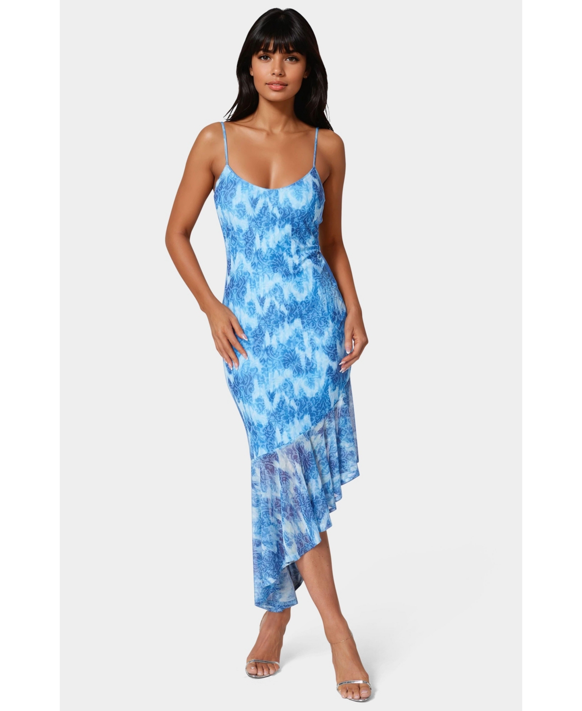 Bebe Women’s Cascade High Low Mesh Dress – Light blue Bebe Women’s Cascade High Low Mesh Dress – Light blue