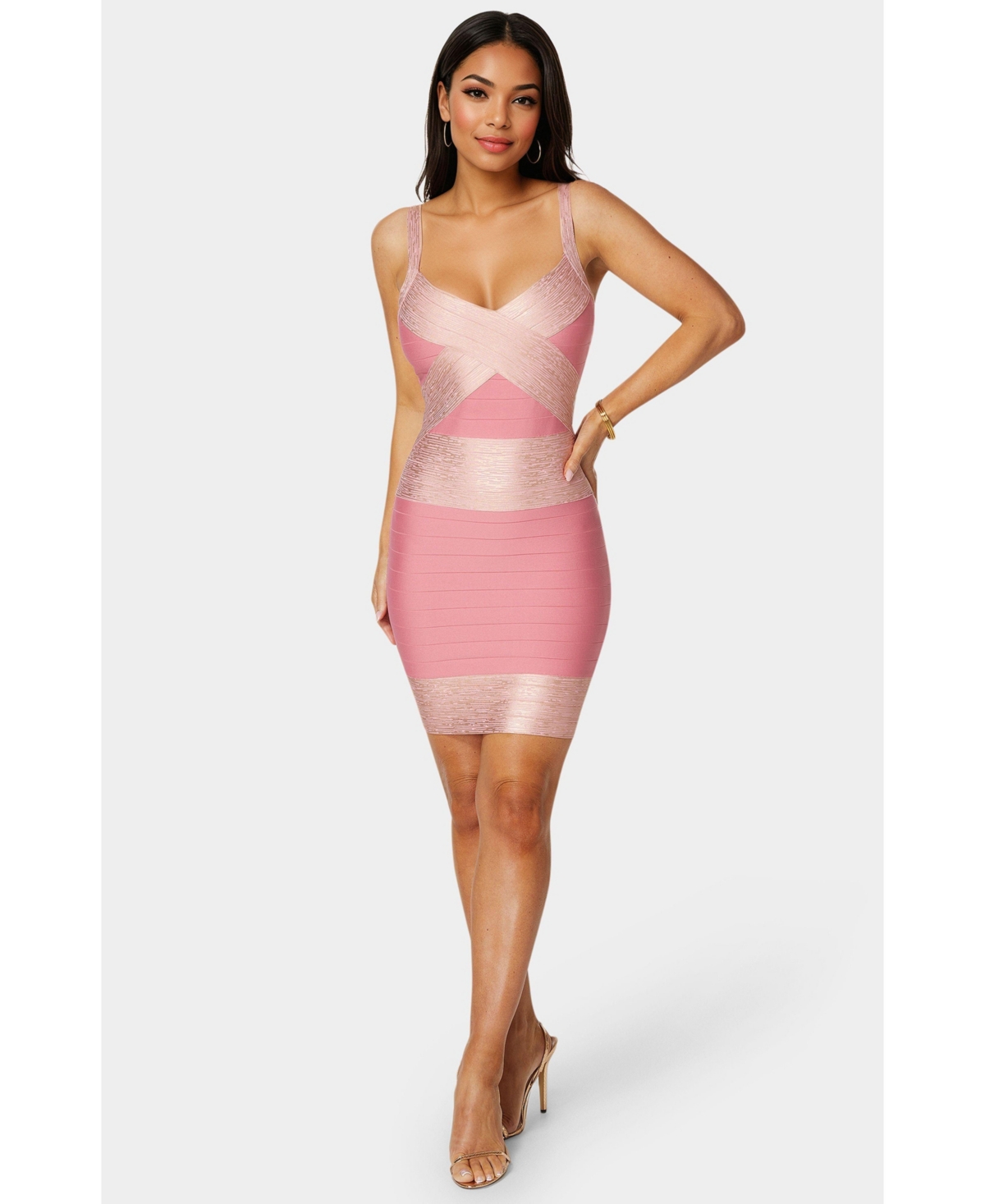 Bebe Women’s Color Block Bandage Dress – Rose gold Bebe Women’s Color Block Bandage Dress – Rose gold