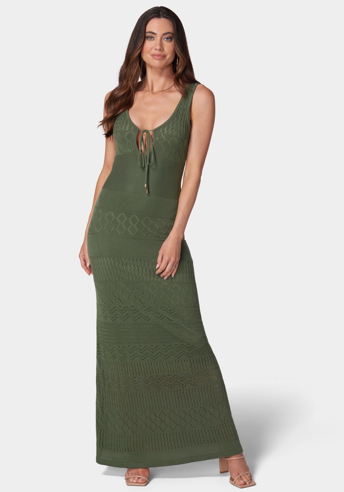 Bebe Women’s Crochet Maxi Tank Dress – Olive Bebe Women’s Crochet Maxi Tank Dress – Olive