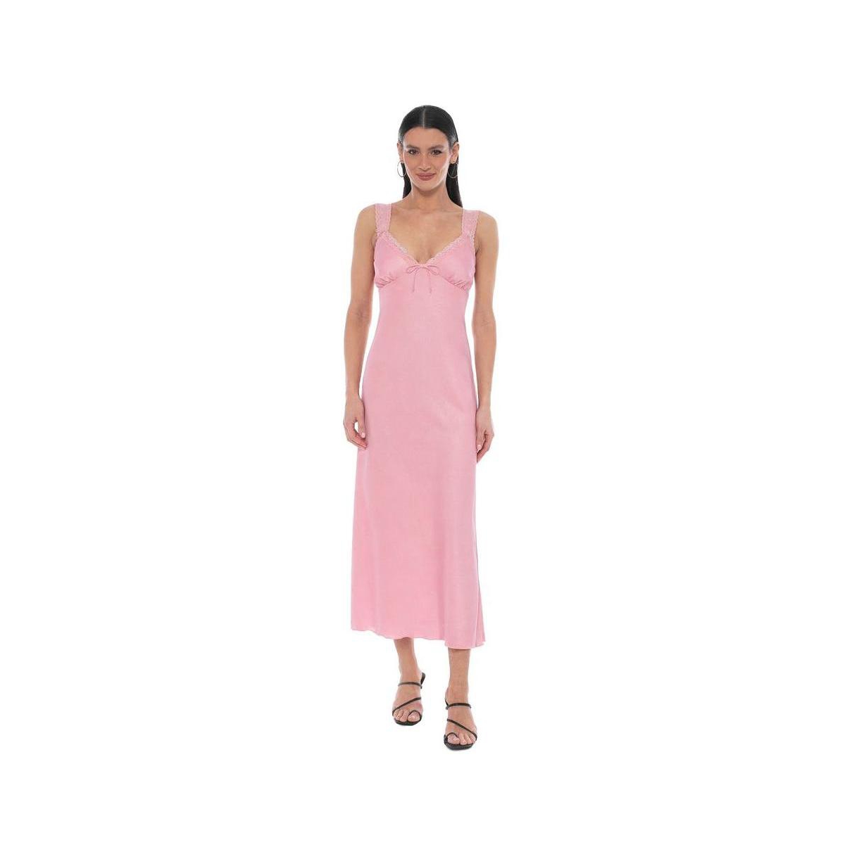 Bebe Women’s Crushed Satin Slip Midi Lace-Trimmed V-Neck Dress – Rose Bebe Women’s Crushed Satin Slip Midi Lace-Trimmed V-Neck Dress – Rose