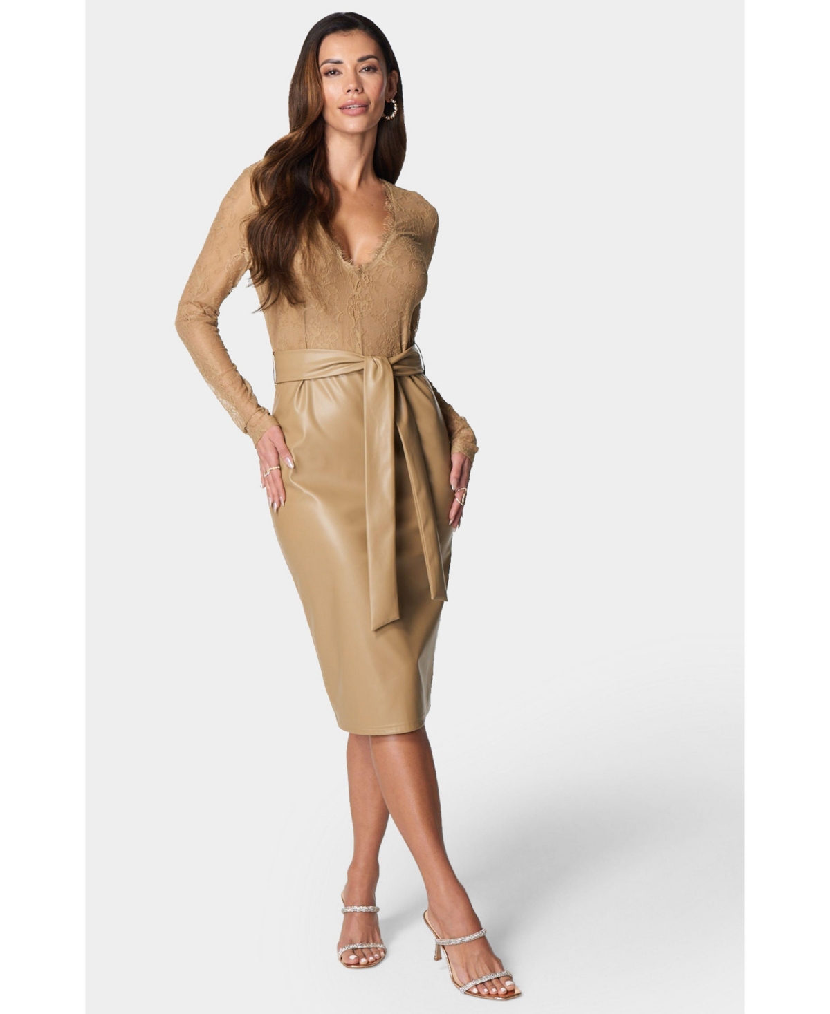 Bebe Women’s Faux Leather Skirt Dress – Camel Bebe Women’s Faux Leather Skirt Dress – Camel