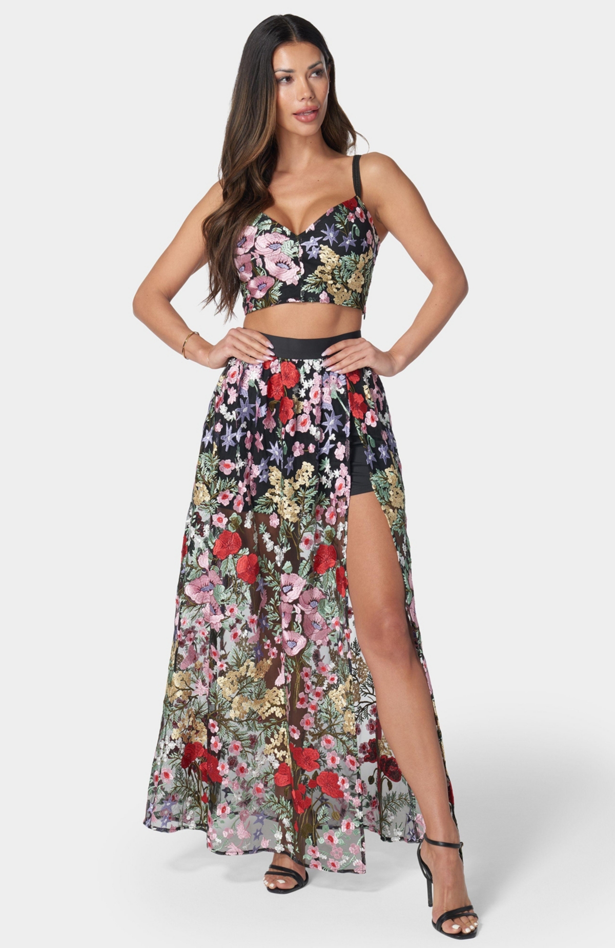 Bebe Women’s Floral Embroidered Two Piece Set – Black/multi Bebe Women’s Floral Embroidered Two Piece Set – Black/multi