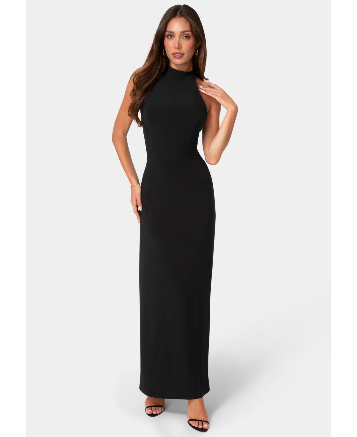 Bebe Women’s Halter Lace-Inset Maxi Dress – Black Bebe Women’s Halter Lace-Inset Maxi Dress – Black