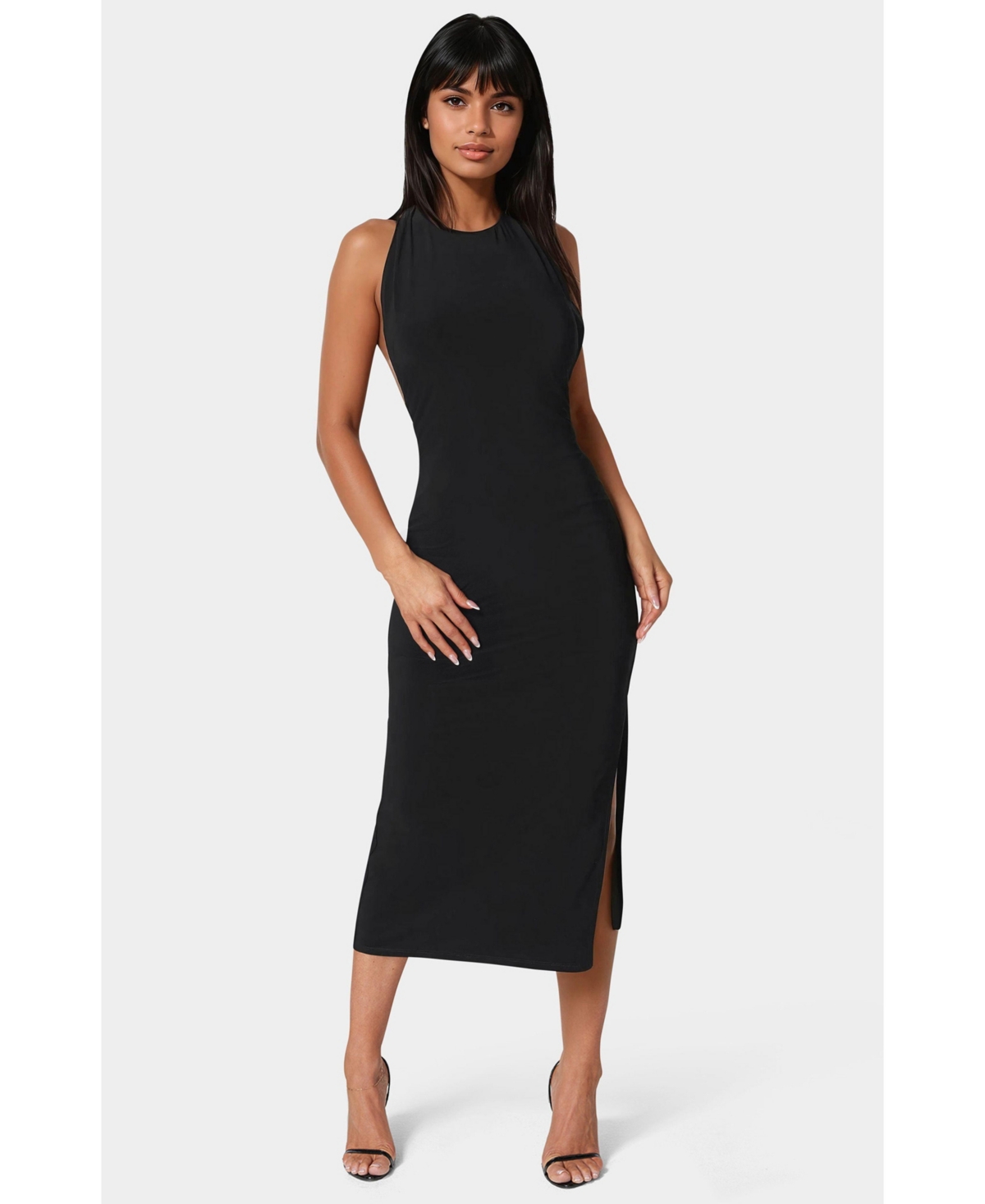 Bebe Women’s High Neck Cowl Maci with Slit Dress – Black Bebe Women’s High Neck Cowl Maci with Slit Dress – Black