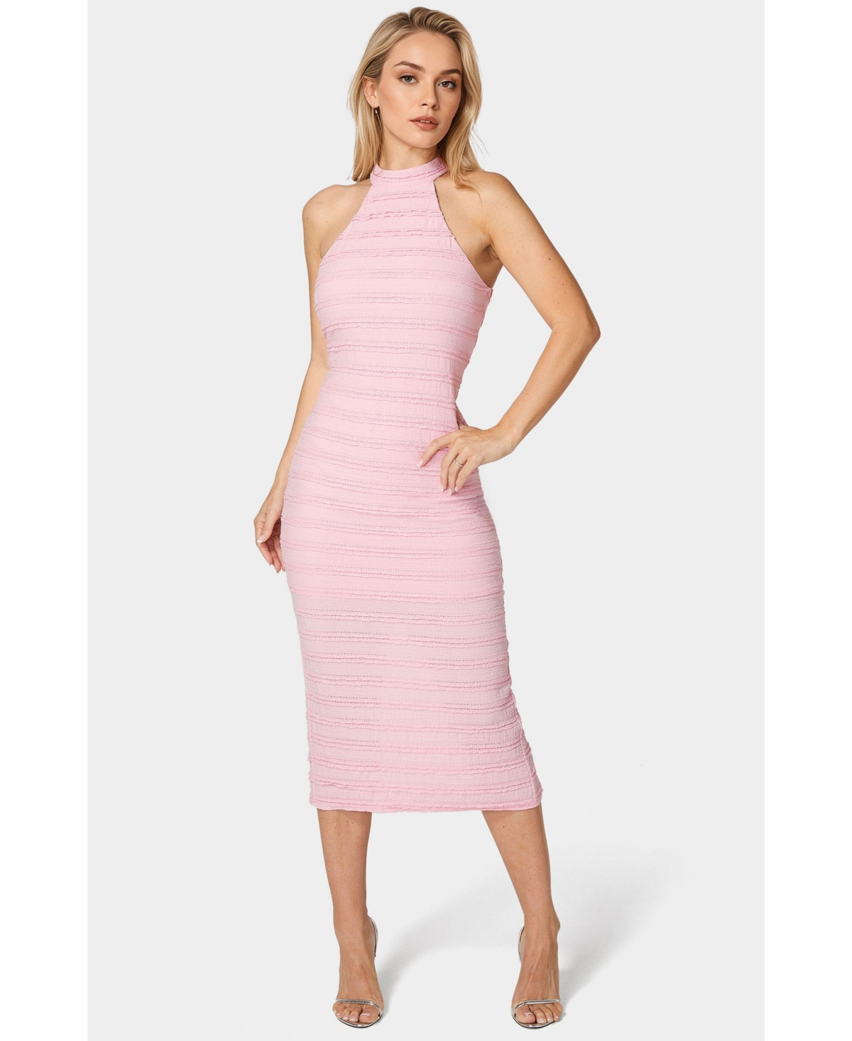 Bebe Women’s High Slit Maxi Dress – Rose gold Bebe Women’s High Slit Maxi Dress – Rose gold