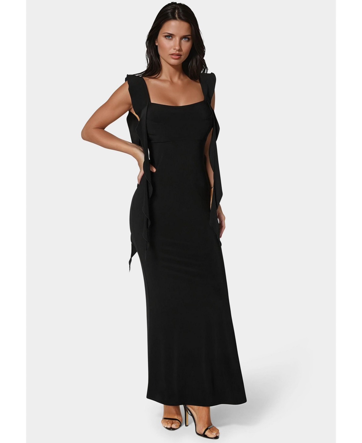 Bebe Women’s Jersey Cascade Ruffle Dress – Black Bebe Women’s Jersey Cascade Ruffle Dress – Black