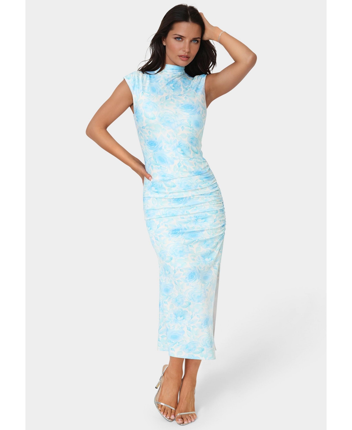 Bebe Women’s Jersey Mock Neck Maxi Dress – Blue floral Bebe Women’s Jersey Mock Neck Maxi Dress – Blue floral