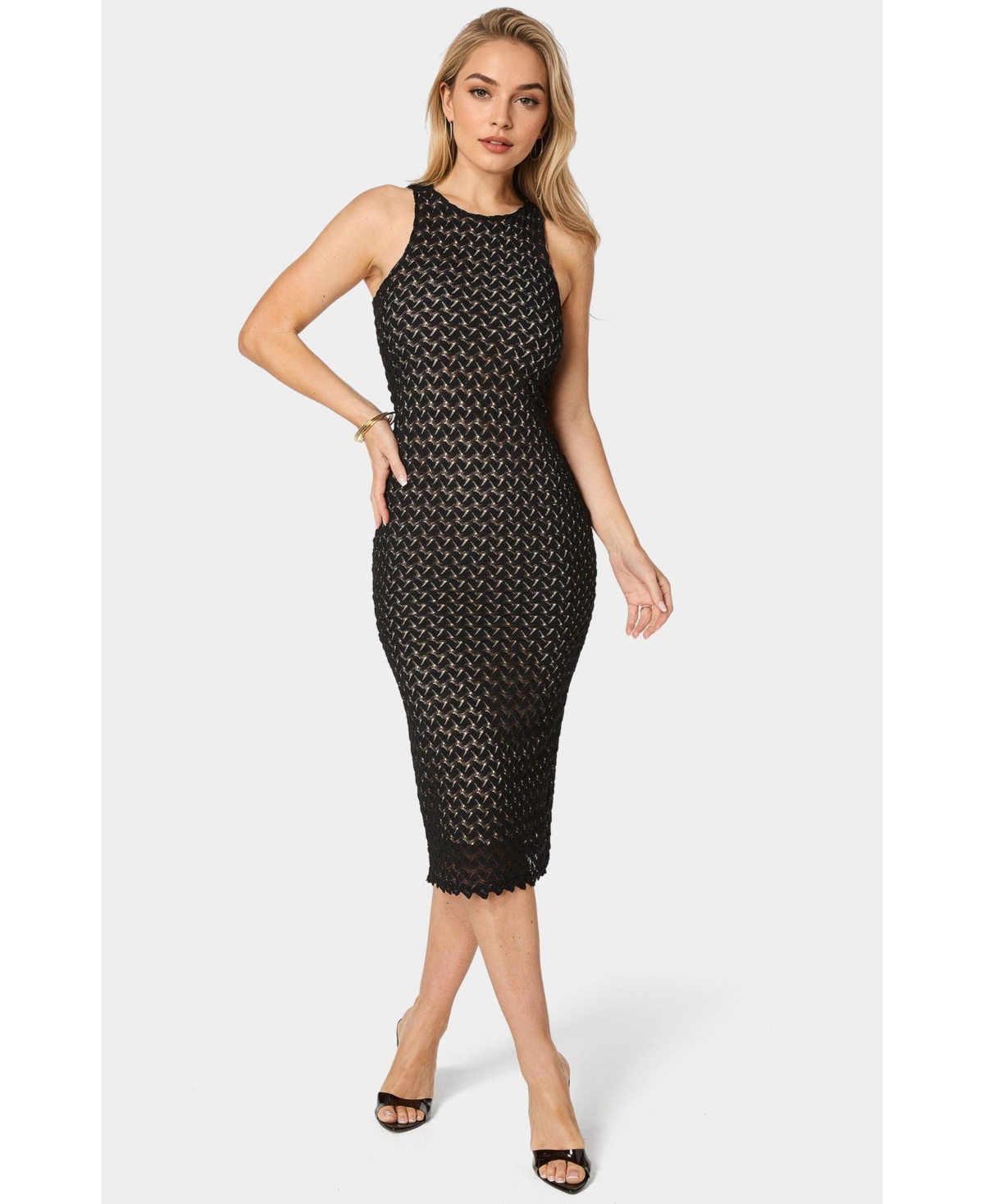 Bebe Women’s Lace Racerback Midi Dress – Black nude Bebe Women’s Lace Racerback Midi Dress – Black nude