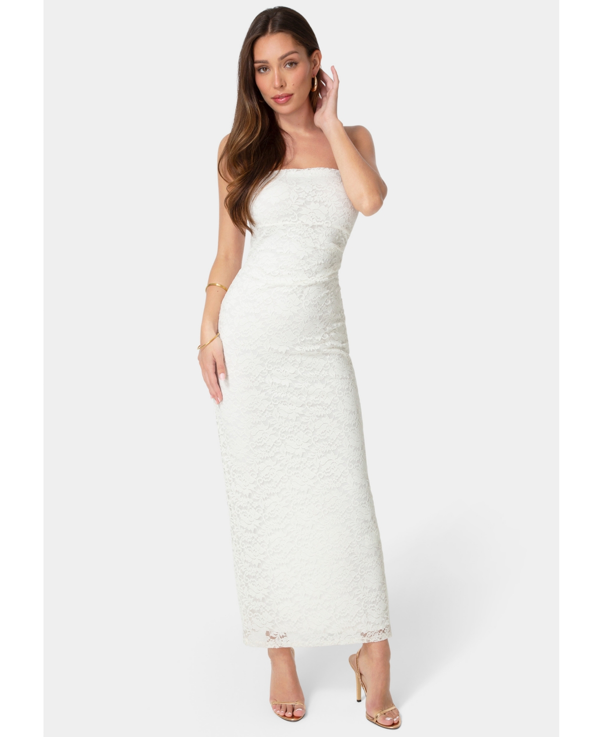 Bebe Women’s Lace Strapless Maxi Dress – Ivory Bebe Women’s Lace Strapless Maxi Dress – Ivory
