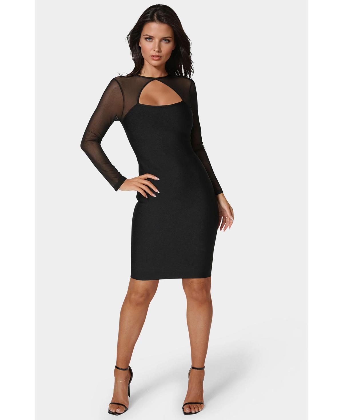 Bebe Women’s Long Sleeve Mesh Peek a Boo Bandage Dress – Black Bebe Women’s Long Sleeve Mesh Peek a Boo Bandage Dress – Black