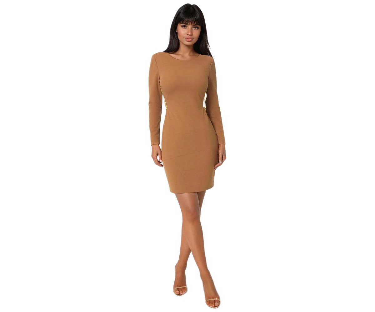 Bebe Women’s Long Sleeve Open Back with Rhinestone Trim – Mocha gold Bebe Women’s Long Sleeve Open Back with Rhinestone Trim – Mocha gold