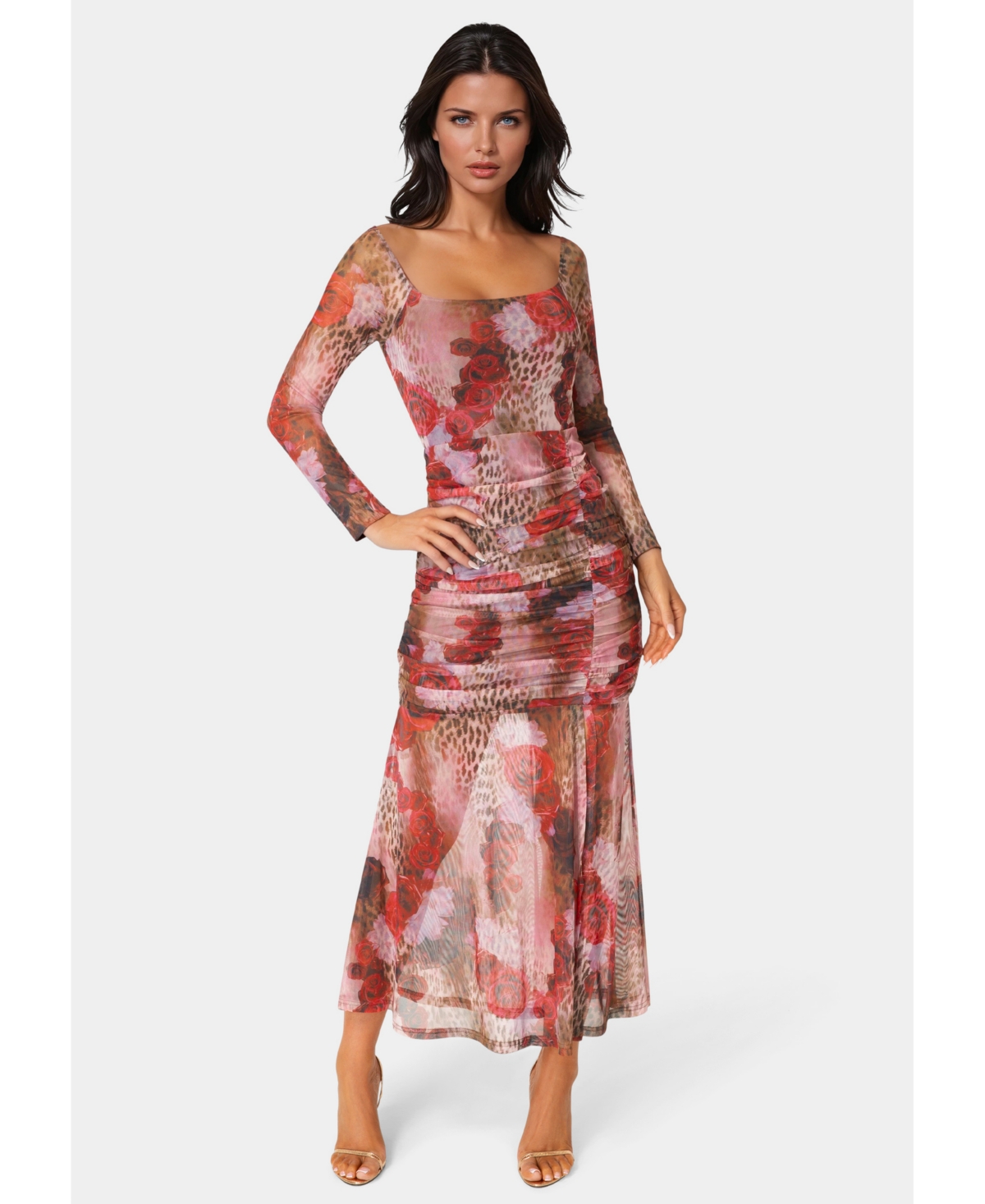 Bebe Women’s Mesh Open Back Midi Dress – Rose instinct