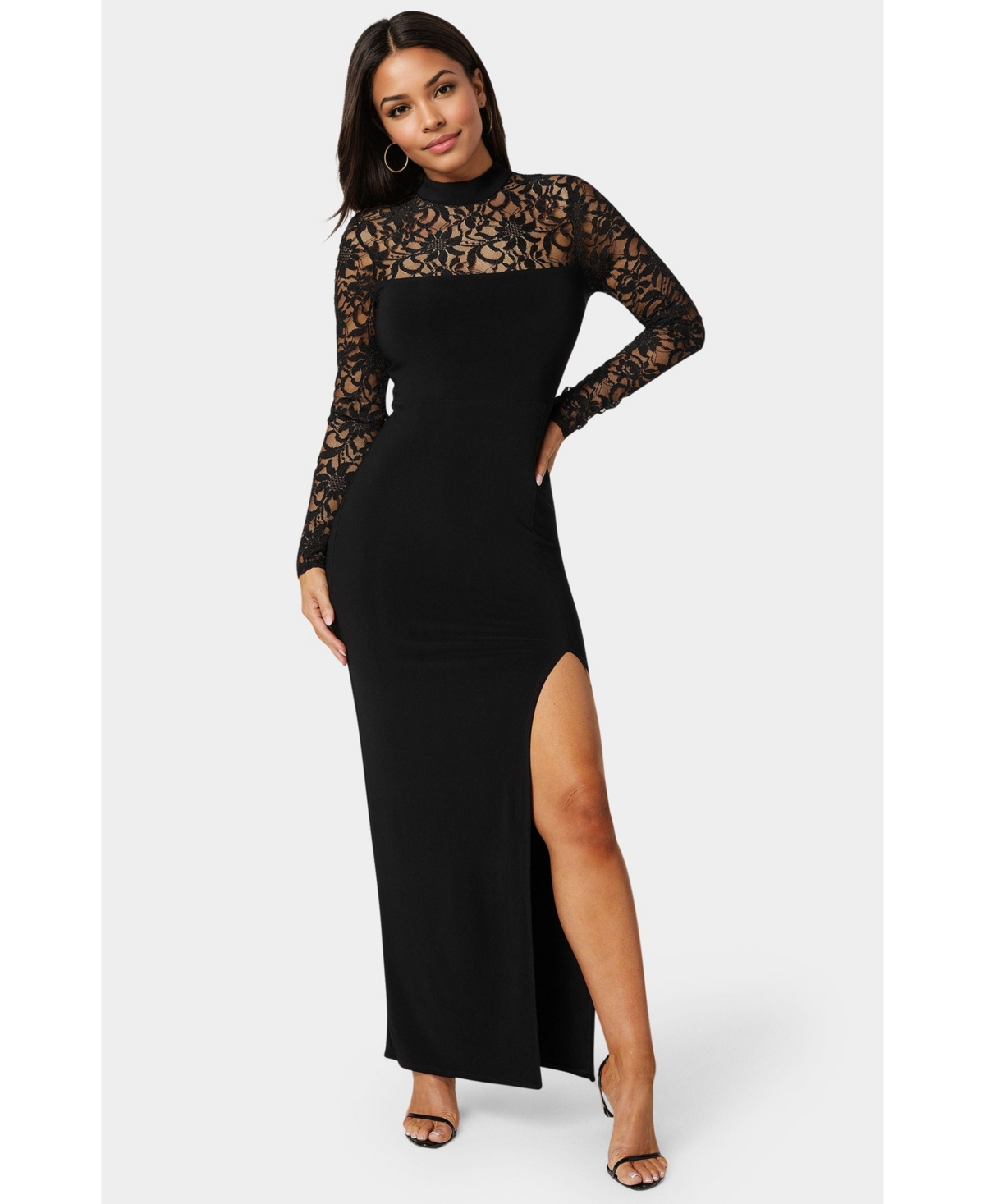 Bebe Women’s Mock Neck Lace Bodice Maxi Dress – Black Bebe Women’s Mock Neck Lace Bodice Maxi Dress – Black
