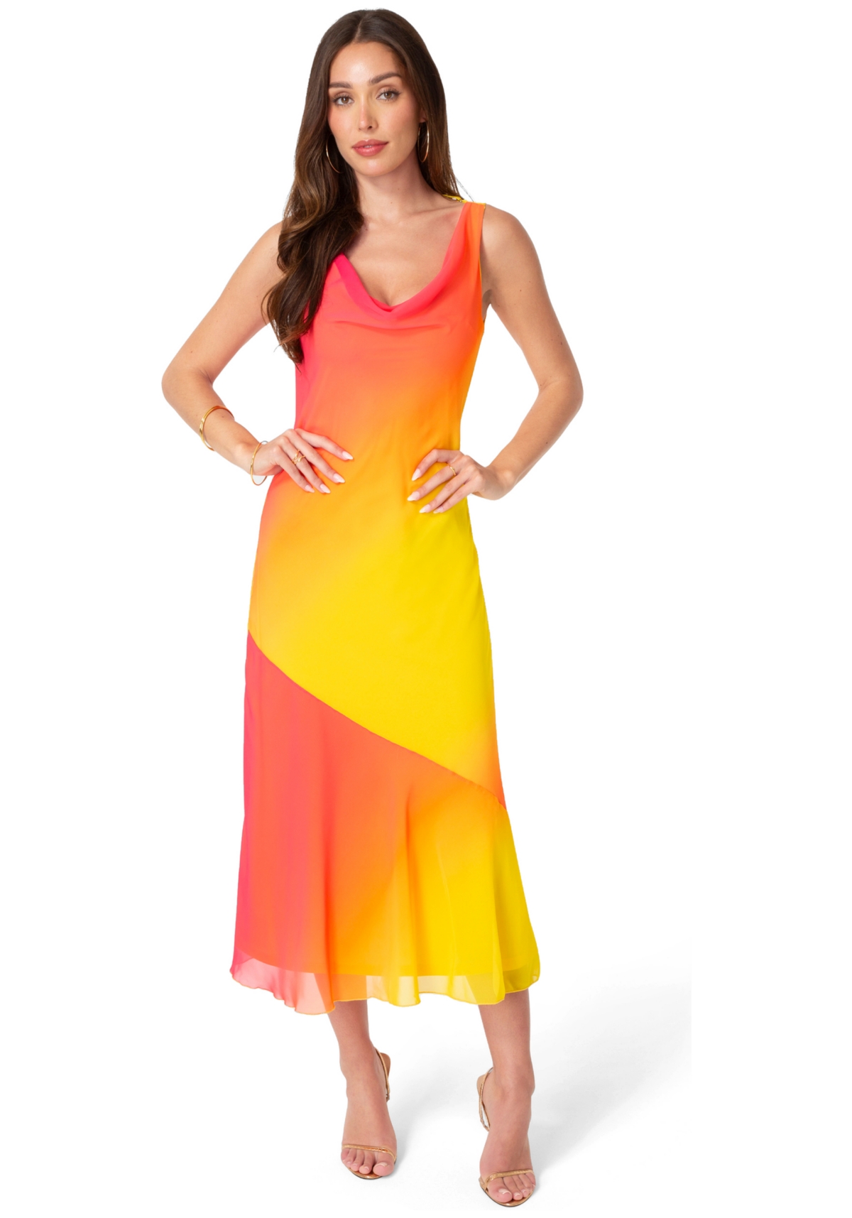 Bebe Women’s Ombre Chiffon Cowl Maxi Dress – Orange fuchsia Bebe Women’s Ombre Chiffon Cowl Maxi Dress – Orange fuchsia