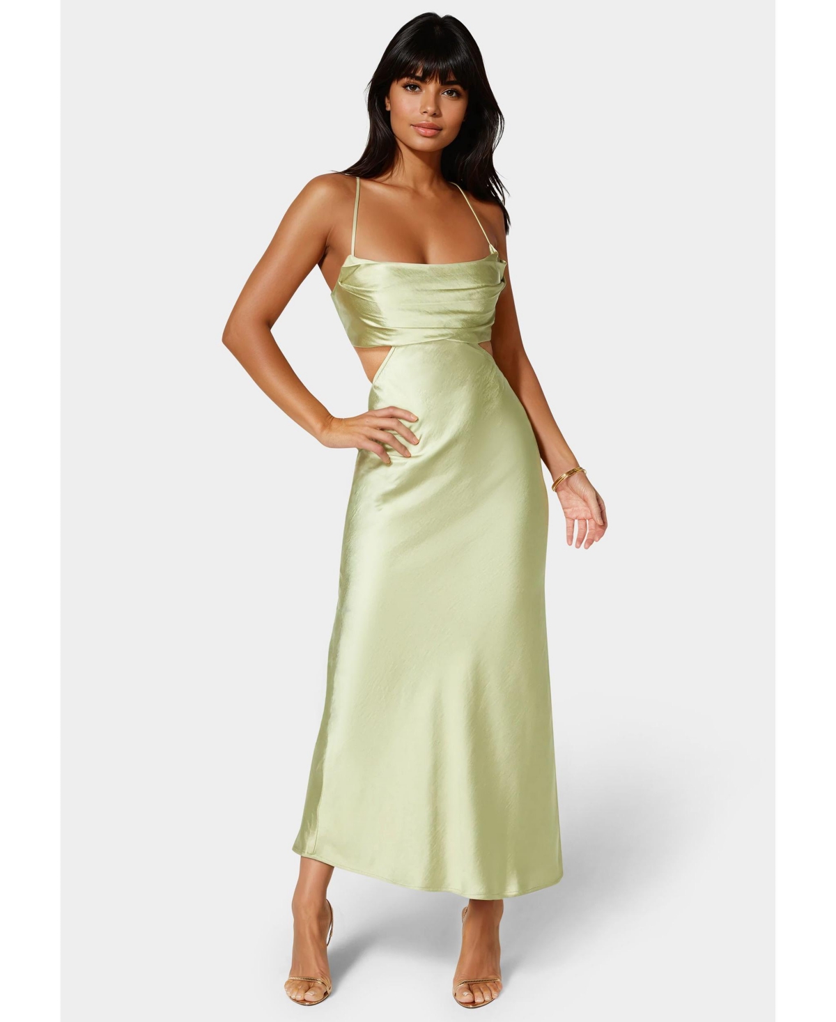 Bebe Women’s Open Back Cut Out Midi Slip Dress – Green Bebe Women’s Open Back Cut Out Midi Slip Dress – Green