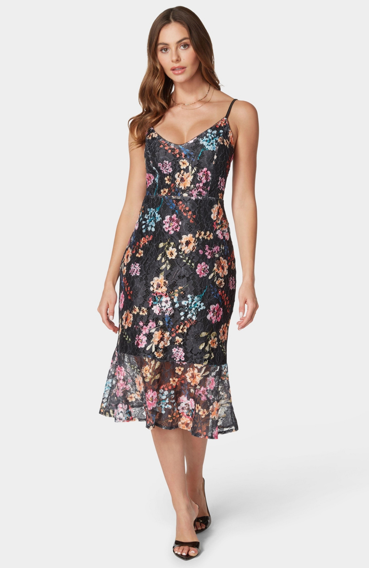 Bebe Women’s Printed Lace Midi Dress – Black/multi Bebe Women’s Printed Lace Midi Dress – Black/multi