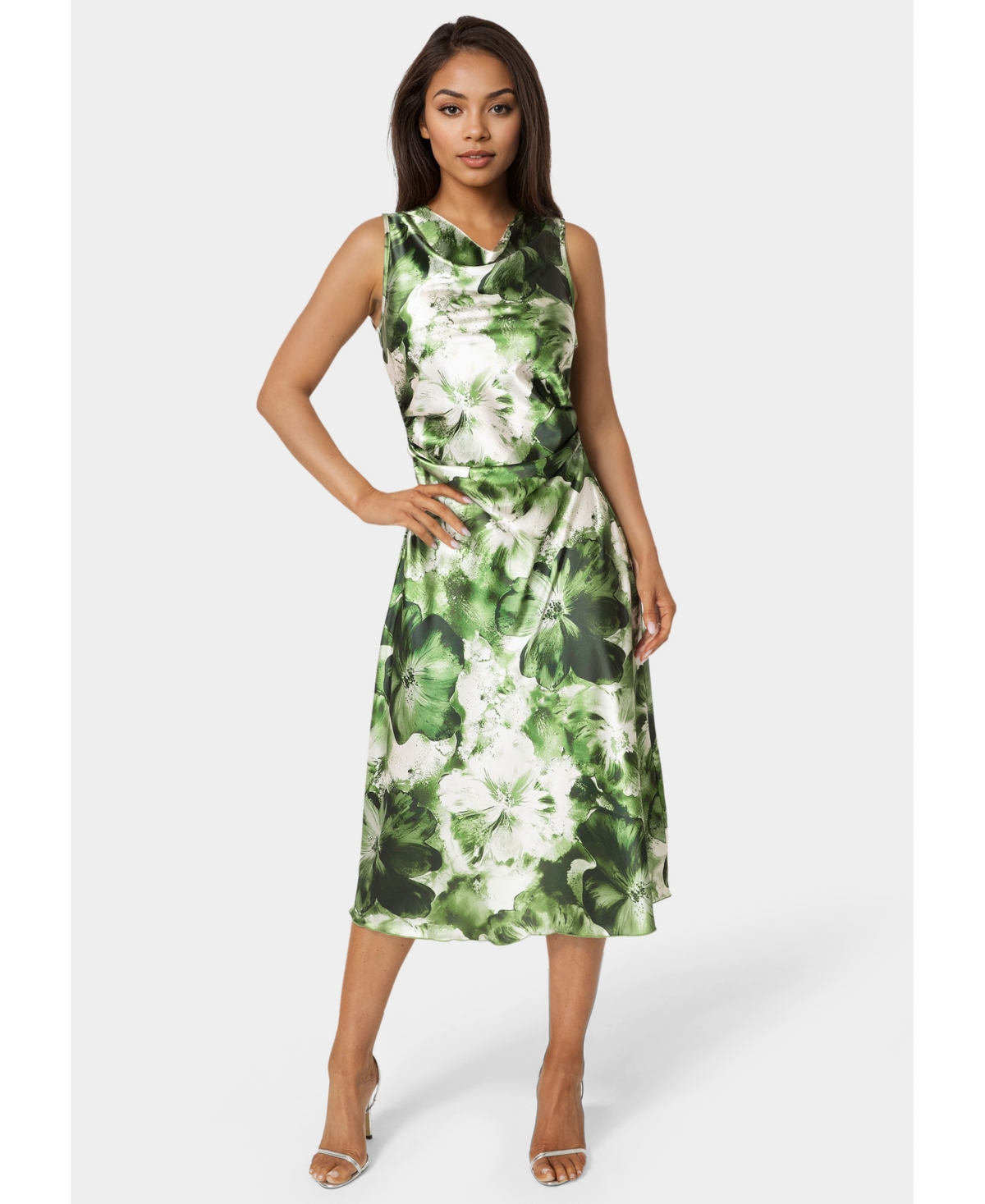 Bebe Women’s Printed Satin Cowl Maxi Dress – Olive multi Bebe Women’s Printed Satin Cowl Maxi Dress – Olive multi