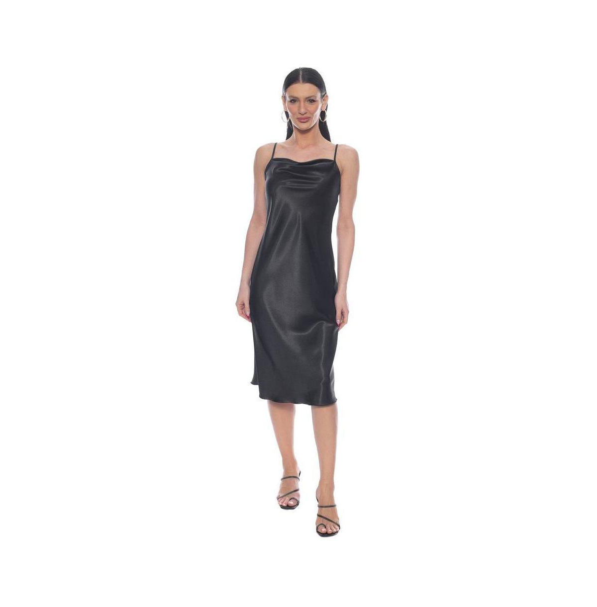 Bebe Women’s Satin Cowl Midi Dress – Black Bebe Women’s Satin Cowl Midi Dress – Black