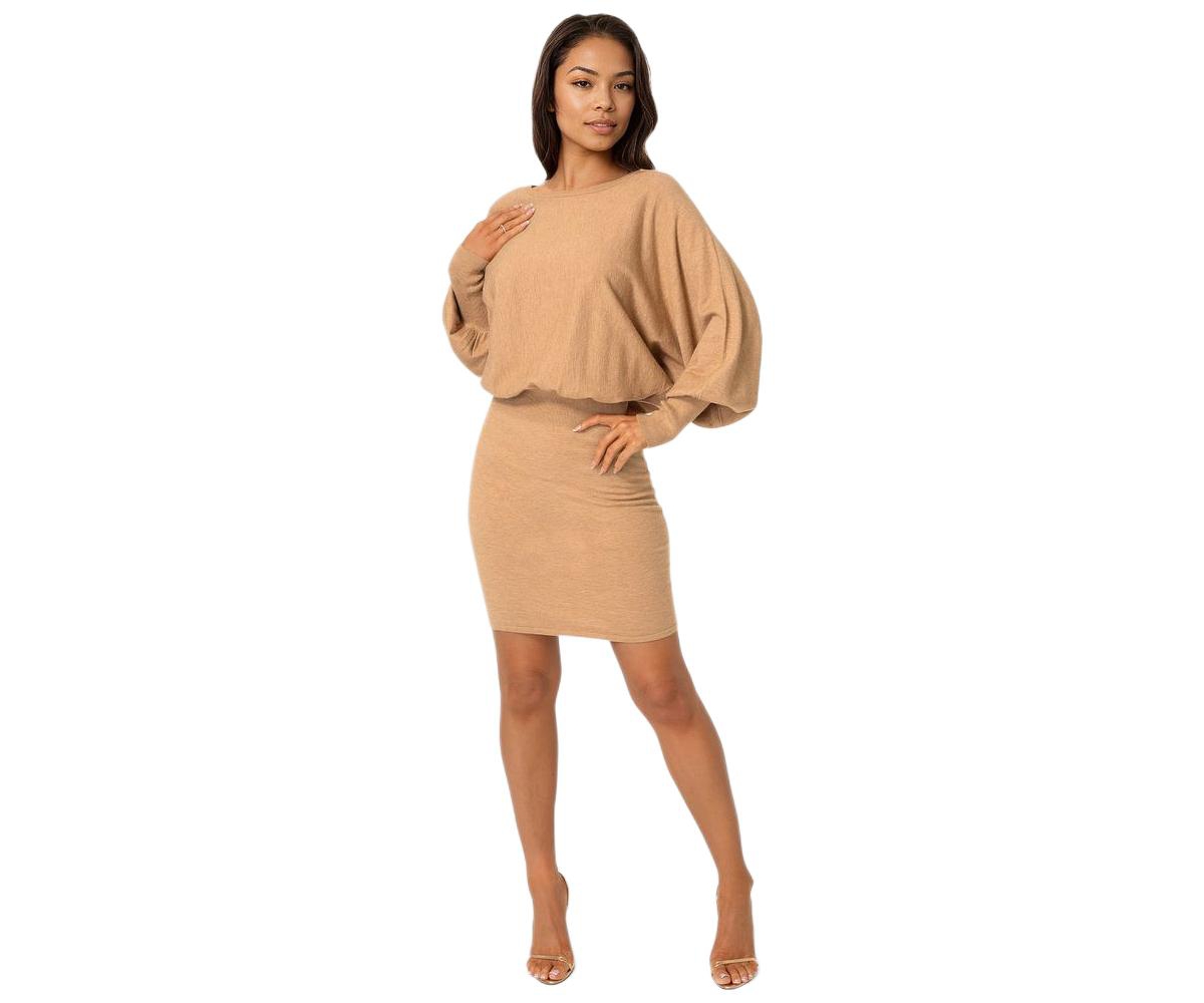 Bebe Women’s Scoop Neck Bloudson Sweater Dress – Camel Bebe Women’s Scoop Neck Bloudson Sweater Dress – Camel
