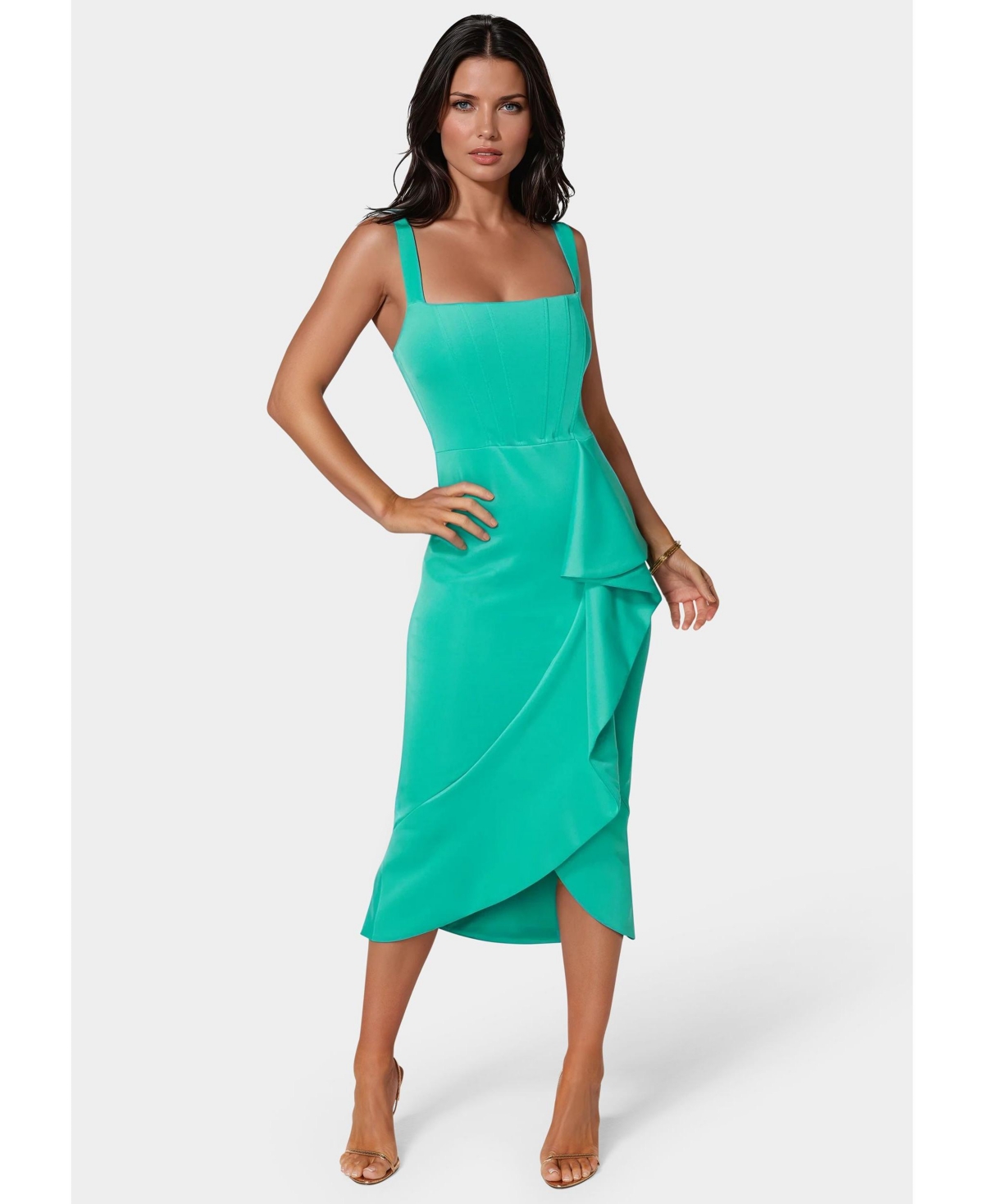 Bebe Women’s Scuba Bustier Ruffle Wrap Dress – Turquoise Bebe Women’s Scuba Bustier Ruffle Wrap Dress – Turquoise