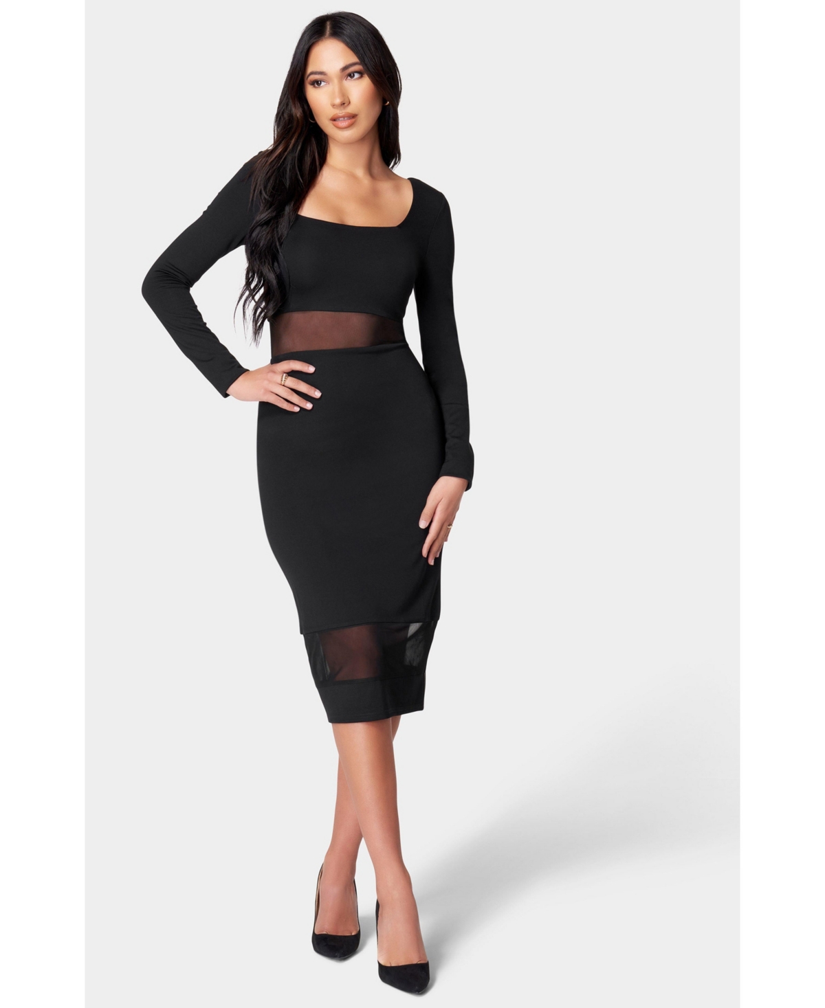 Bebe Women’s Square Neck Midi Dress – Black Bebe Women’s Square Neck Midi Dress – Black