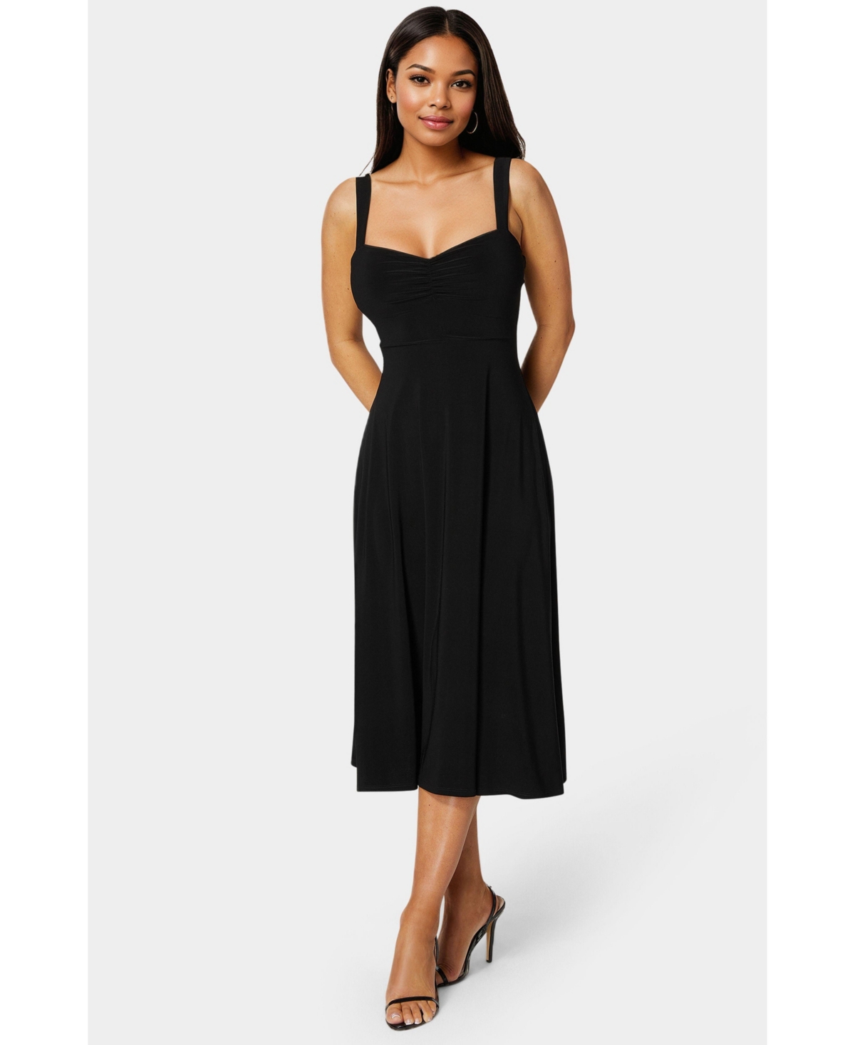 Bebe Women’s Sweetheart Fit and Flare Midi Dress – Black Bebe Women’s Sweetheart Fit and Flare Midi Dress – Black
