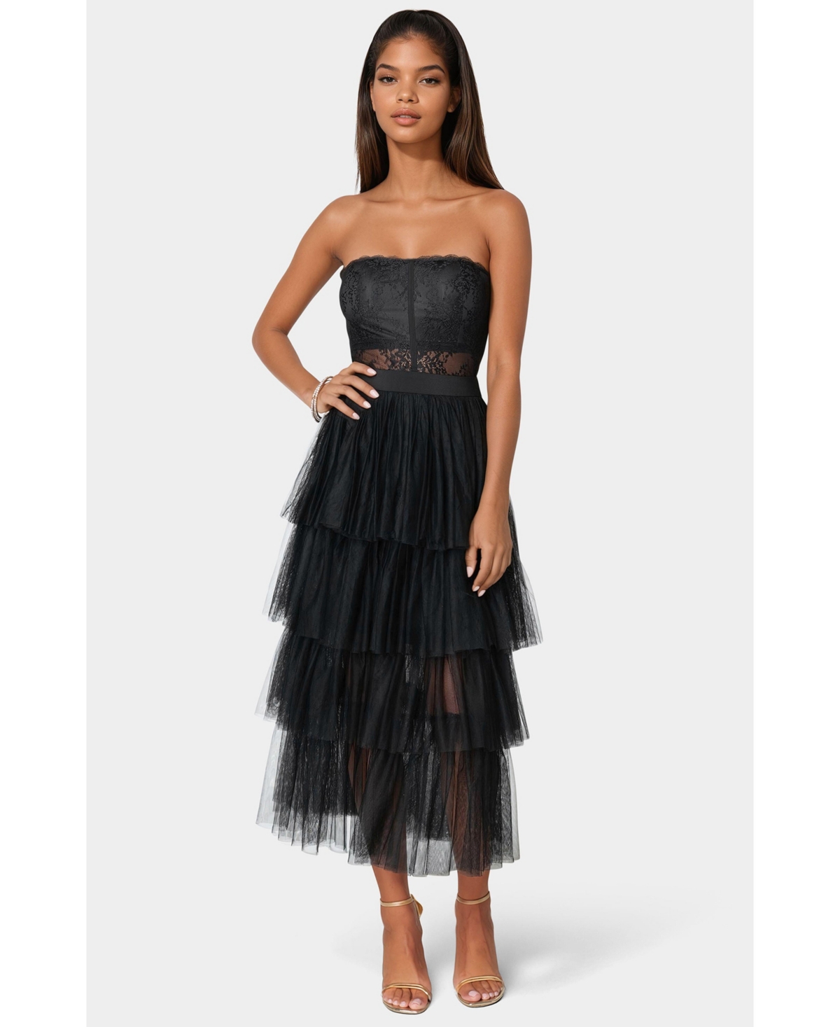 Bebe Women’s Tulle Corset Midi Dress – Black Bebe Women’s Tulle Corset Midi Dress – Black